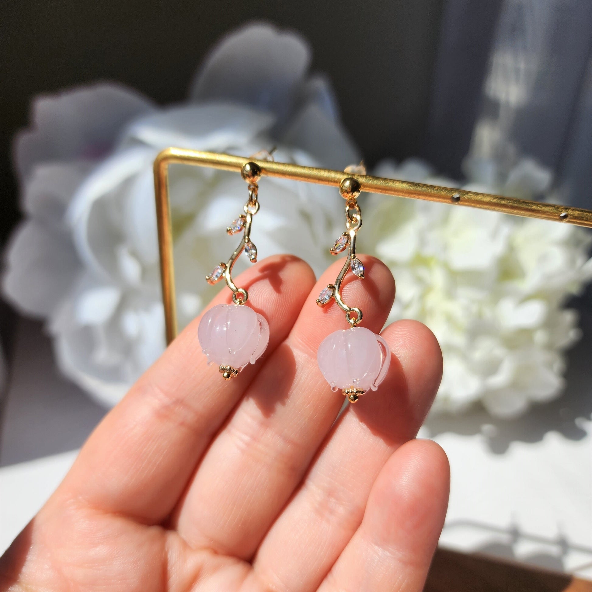 Tulip dangle earrings, glass tulip earrings, glass flower drop earring, gift for her