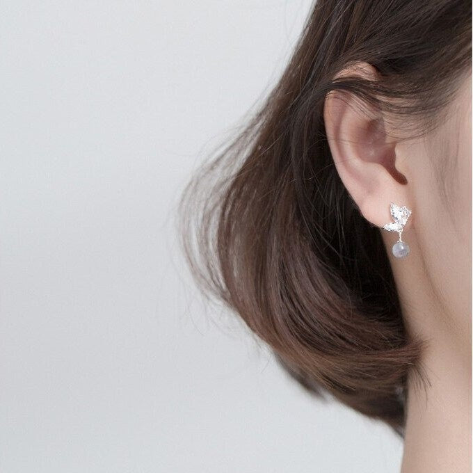 Moon stone butterfly earrings, Rose gold vermeil earrings, 925s silver earrings, gift for her