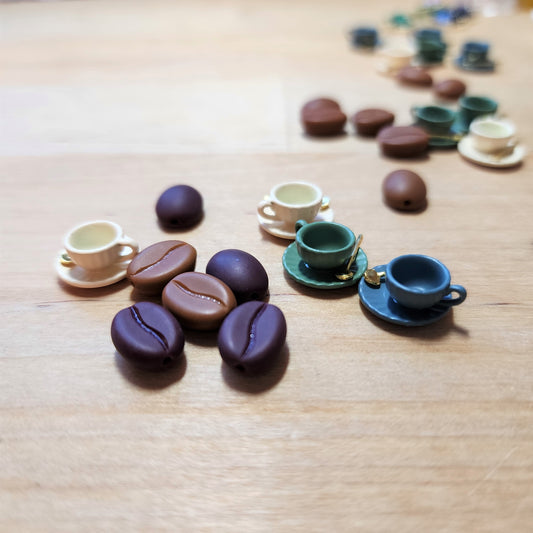 Ceramic coffee cup with saucer earrings, Coffee beans dangle earrings, gift for her