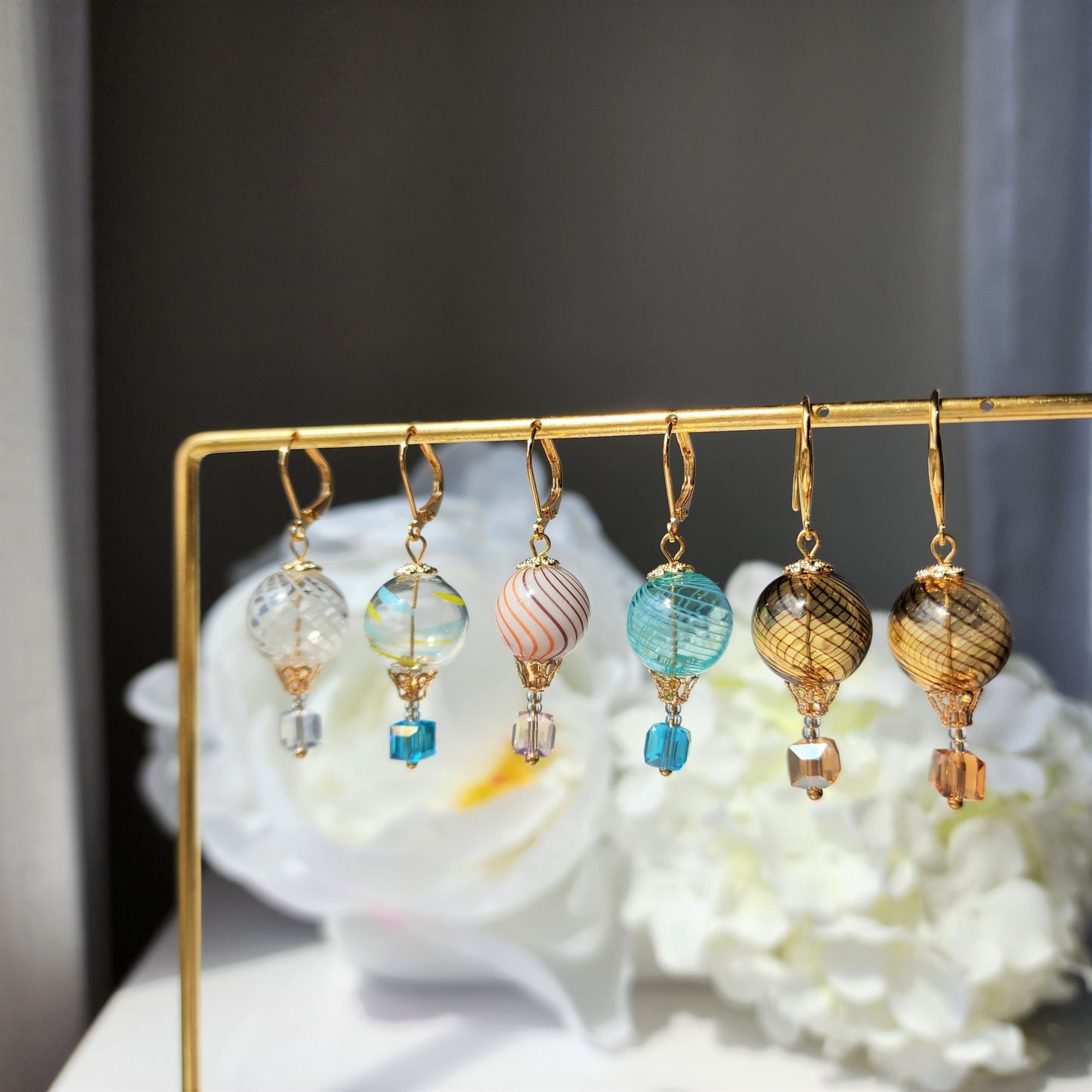 Round hot air balloon earrings, Small cute glass balloon earrings, Fun dangle earrings,gift for her