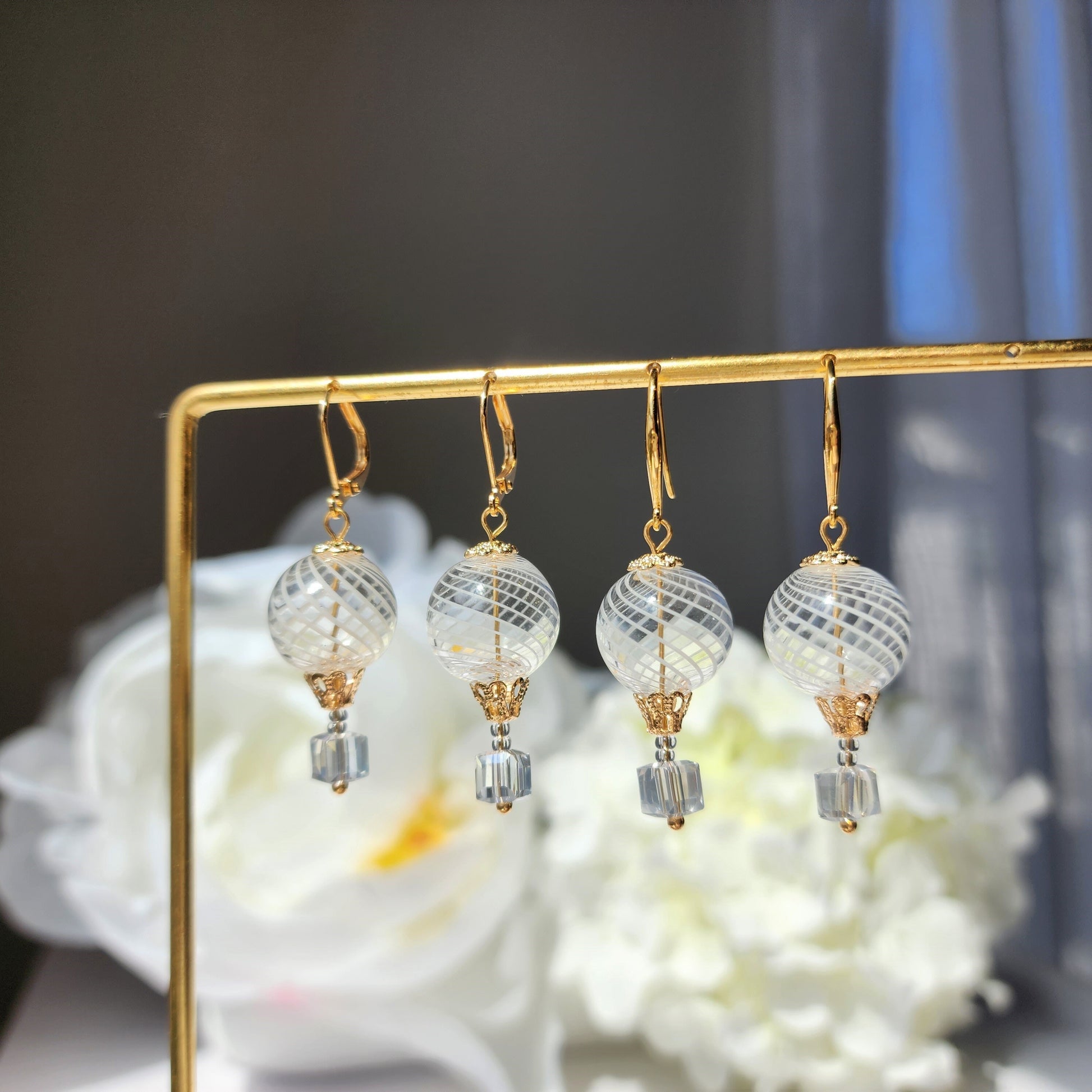 Round hot air balloon earrings, Small cute glass balloon earrings, Fun dangle earrings,gift for her