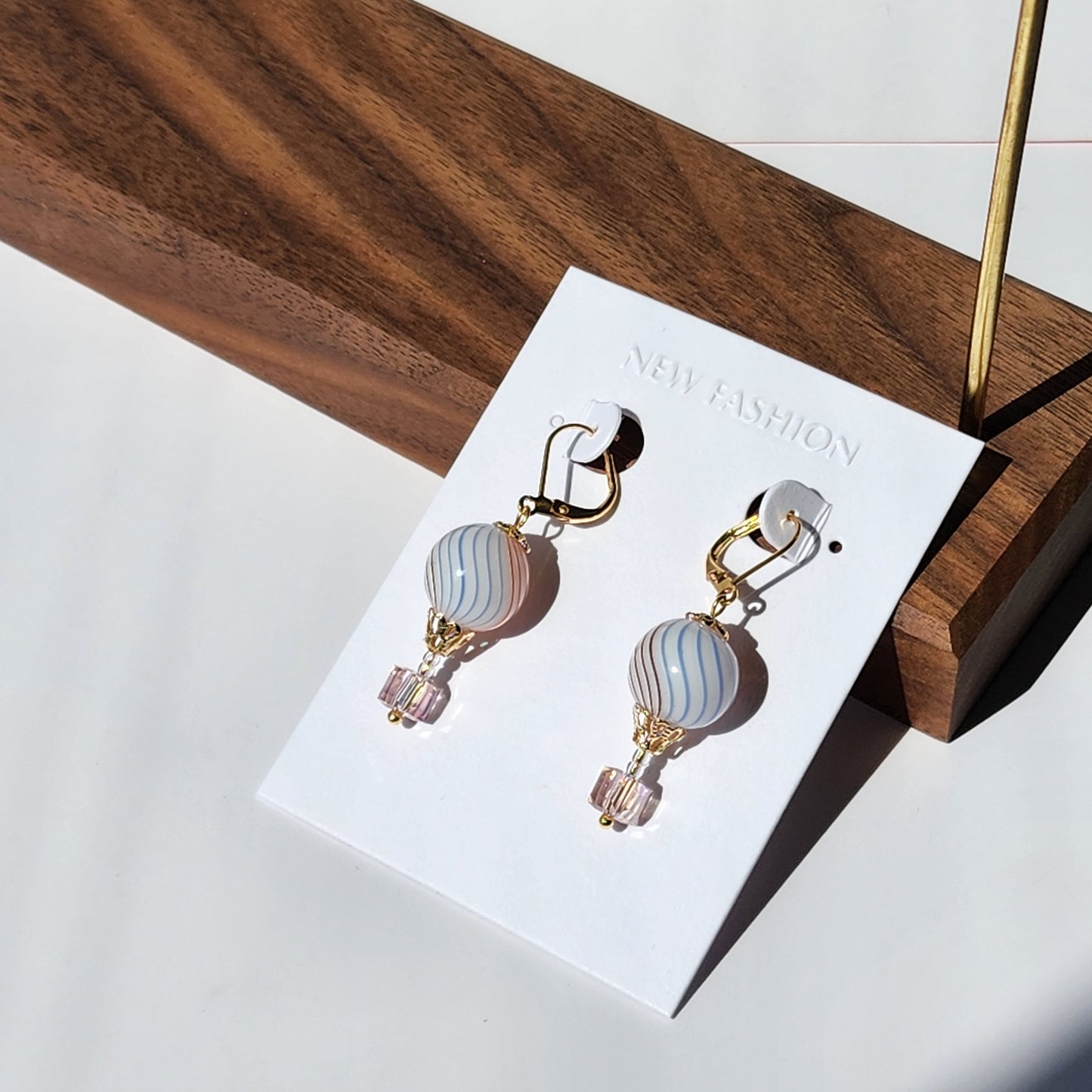 Round hot air balloon earrings, Small cute glass balloon earrings, Fun dangle earrings,gift for her