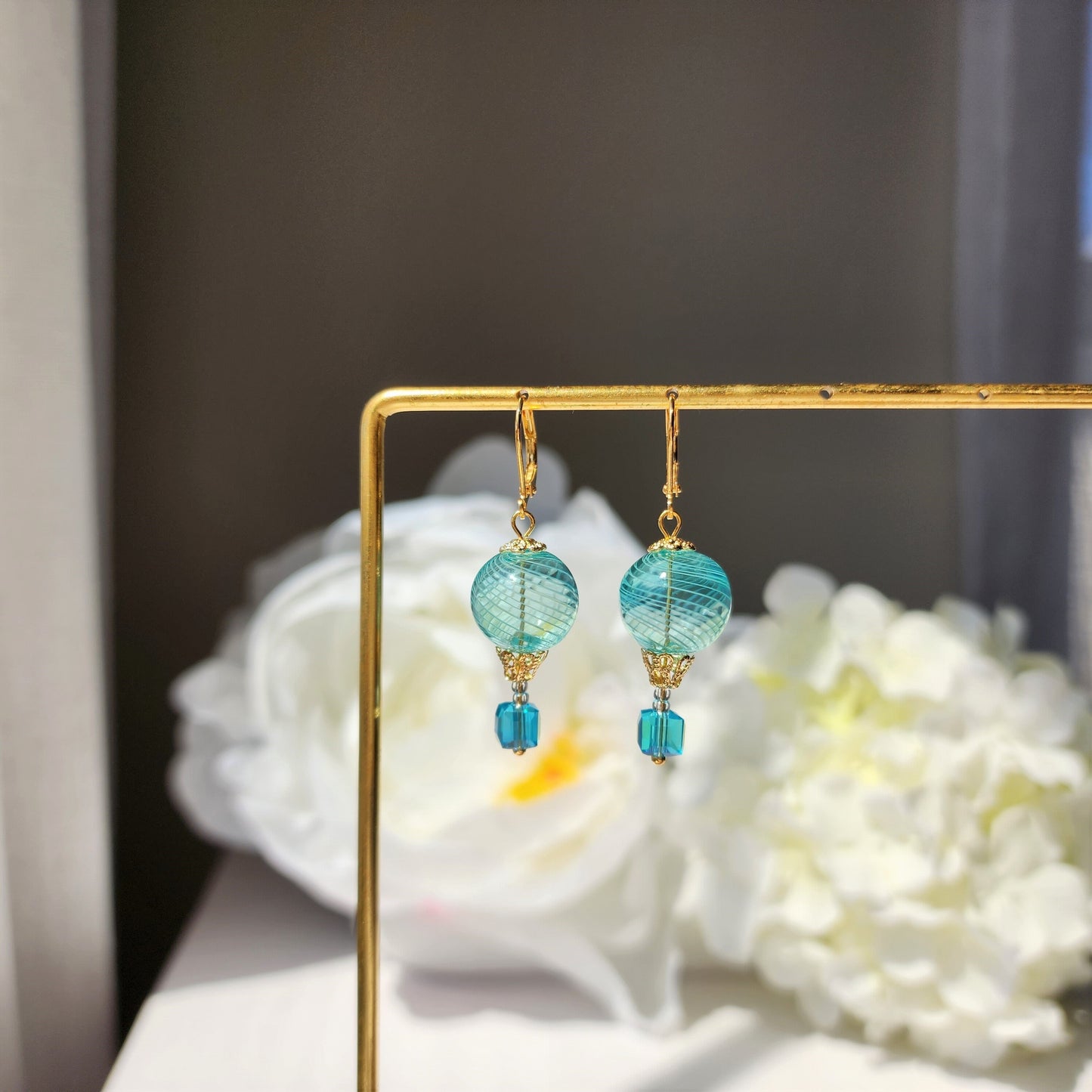 Round hot air balloon earrings, Small cute glass balloon earrings, Fun dangle earrings,gift for her