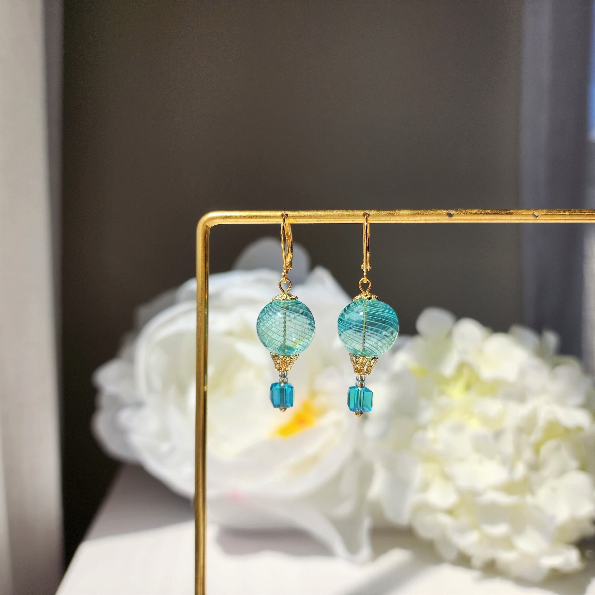 Round hot air balloon earrings, Small cute glass balloon earrings, Fun dangle earrings,gift for her