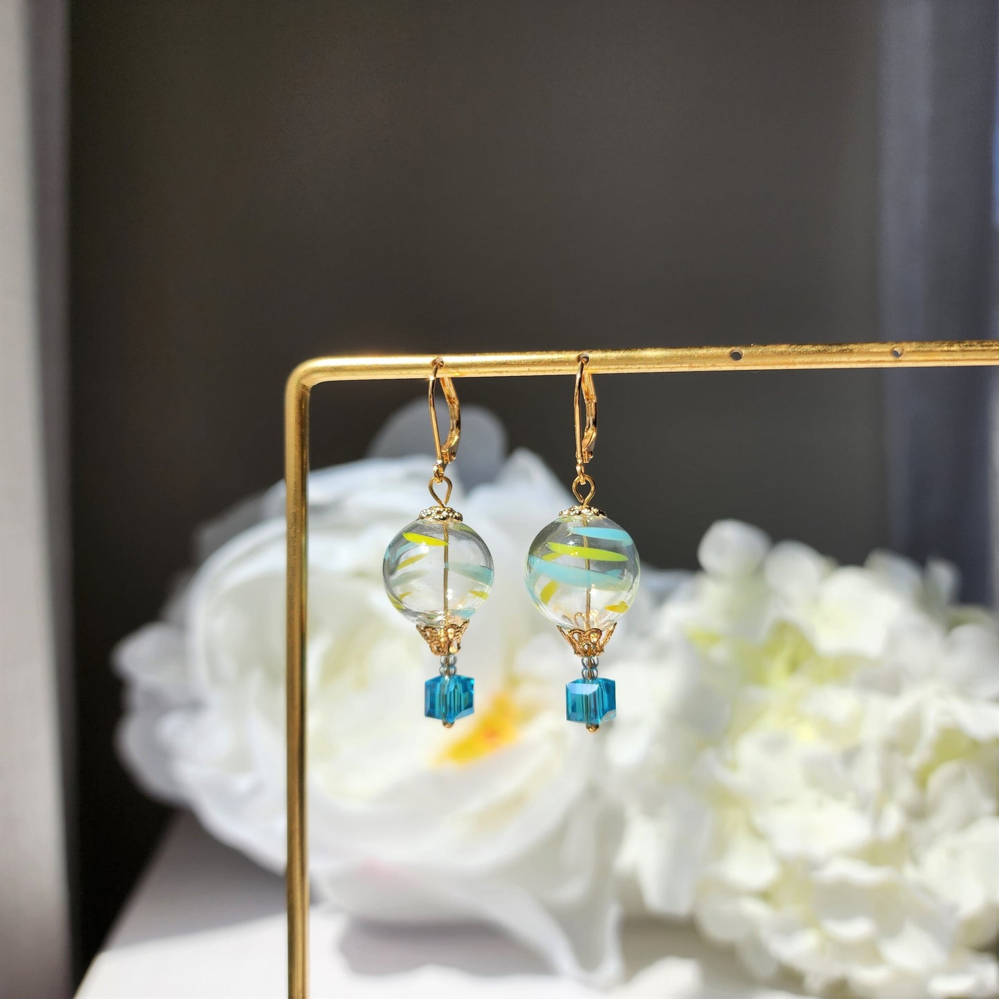 Round hot air balloon earrings, Small cute glass balloon earrings, Fun dangle earrings,gift for her