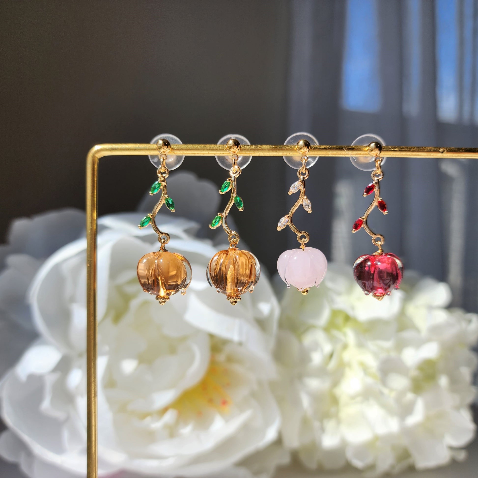 Tulip dangle earrings, glass tulip earrings, glass flower drop earring, gift for her