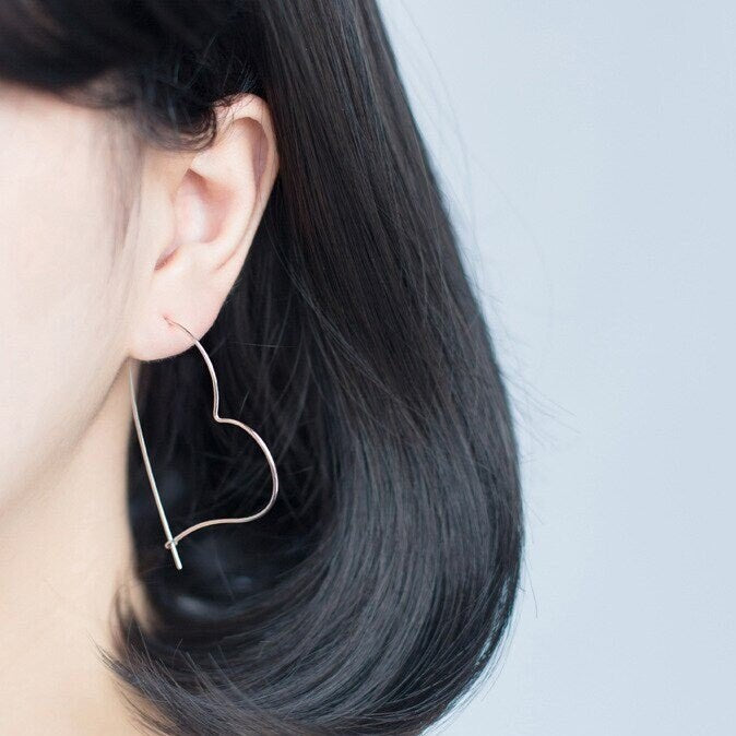 Love heart hoop earrings, 925s silver hoop earrings, gift for her