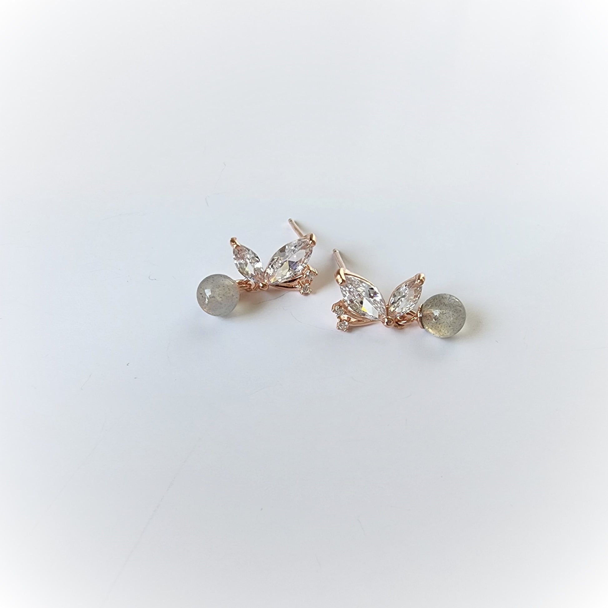 Moon stone butterfly earrings, Rose gold vermeil earrings, 925s silver earrings, gift for her