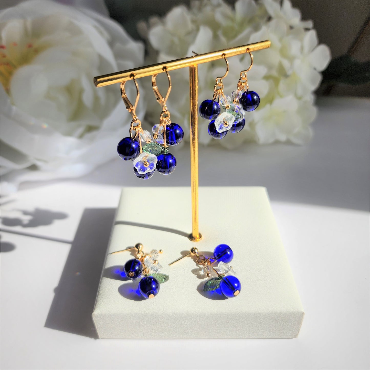 Blueberry cluster dangle earrings, Glass berries currants earrings, Fruit earrings, Food earrings