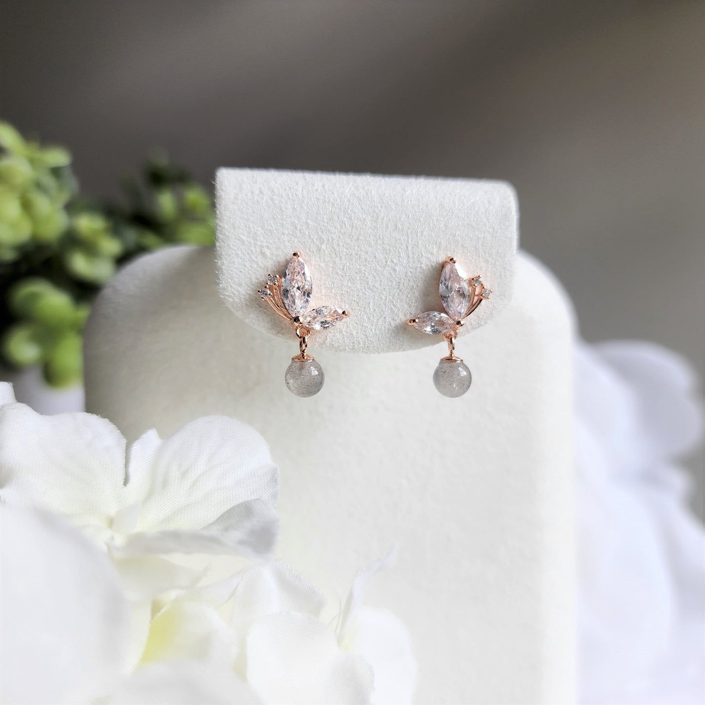 Moon stone butterfly earrings, Rose gold vermeil earrings, 925s silver earrings, gift for her