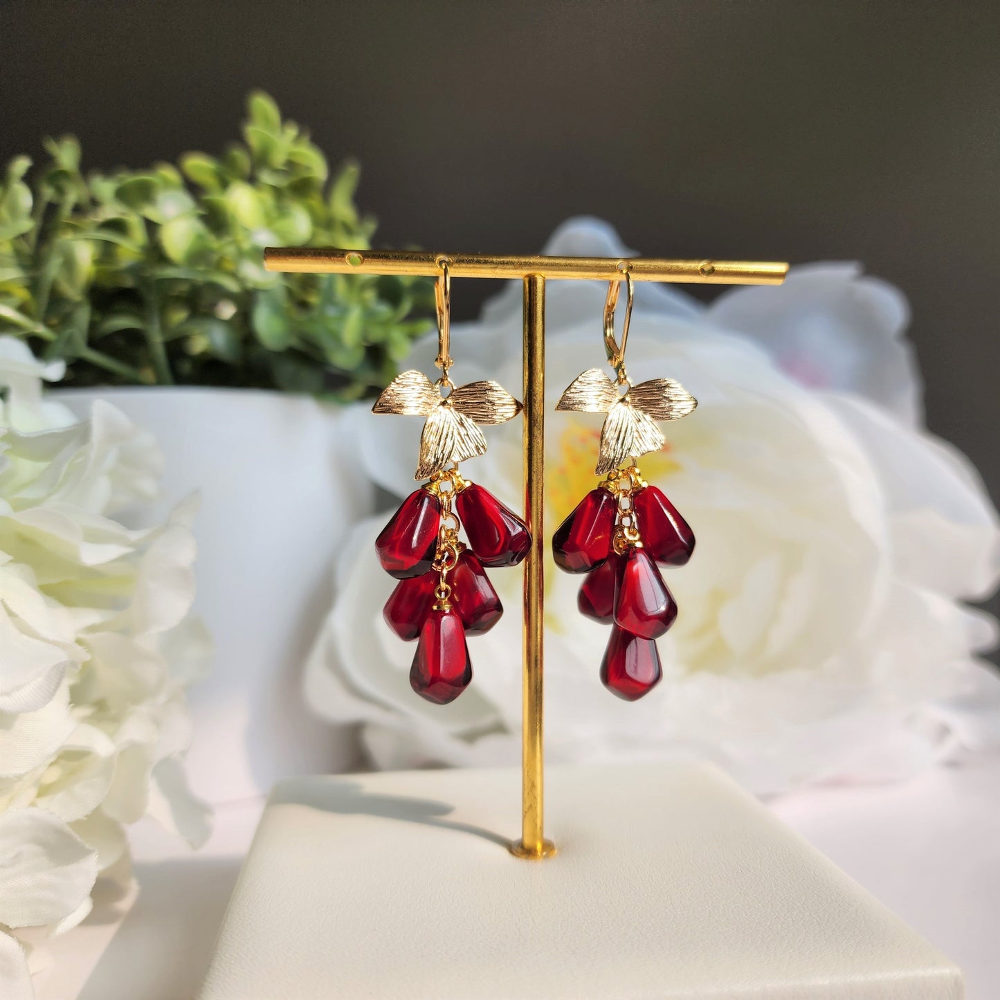 Pomegranate seed earrings, Red pink drop earrings, Fruit earrings, Food earrings, Gift for her, Pink pomegranate seed earrings