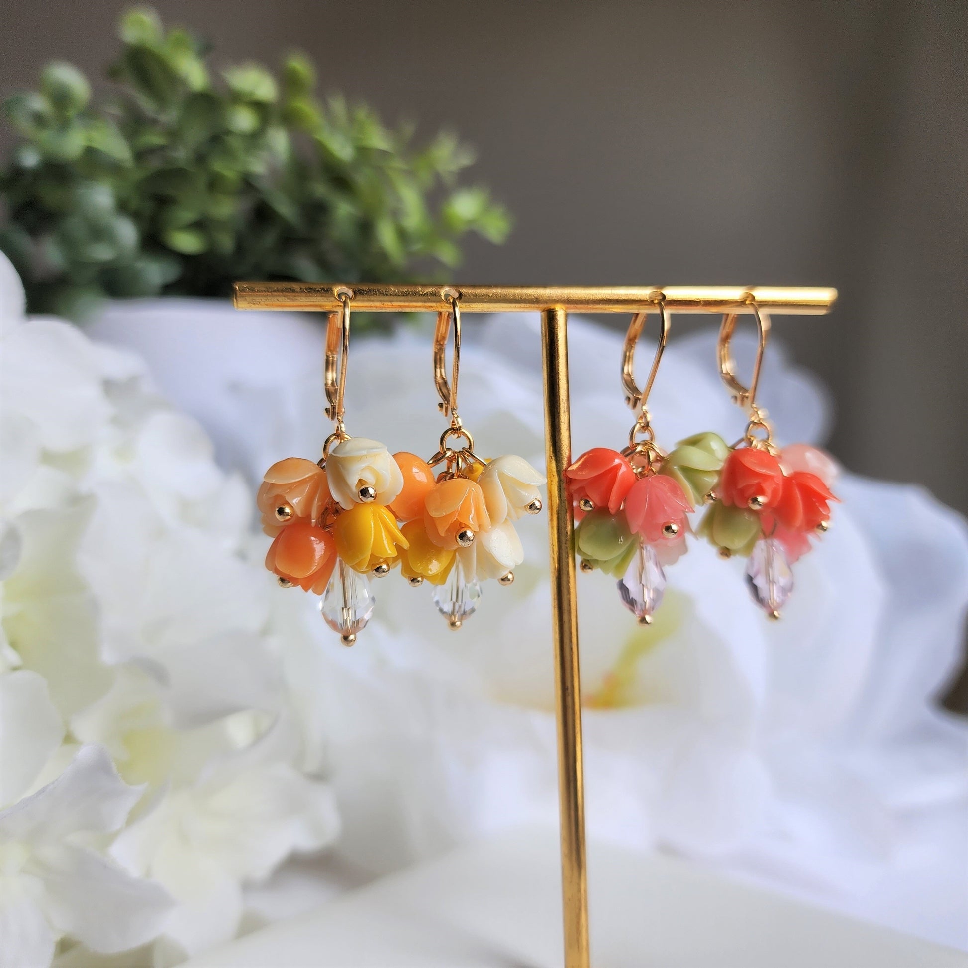 Tulip bouquet earrings, Floral dangle earrings, colorful blossom Earrings, Spring Flower Unique Earrings