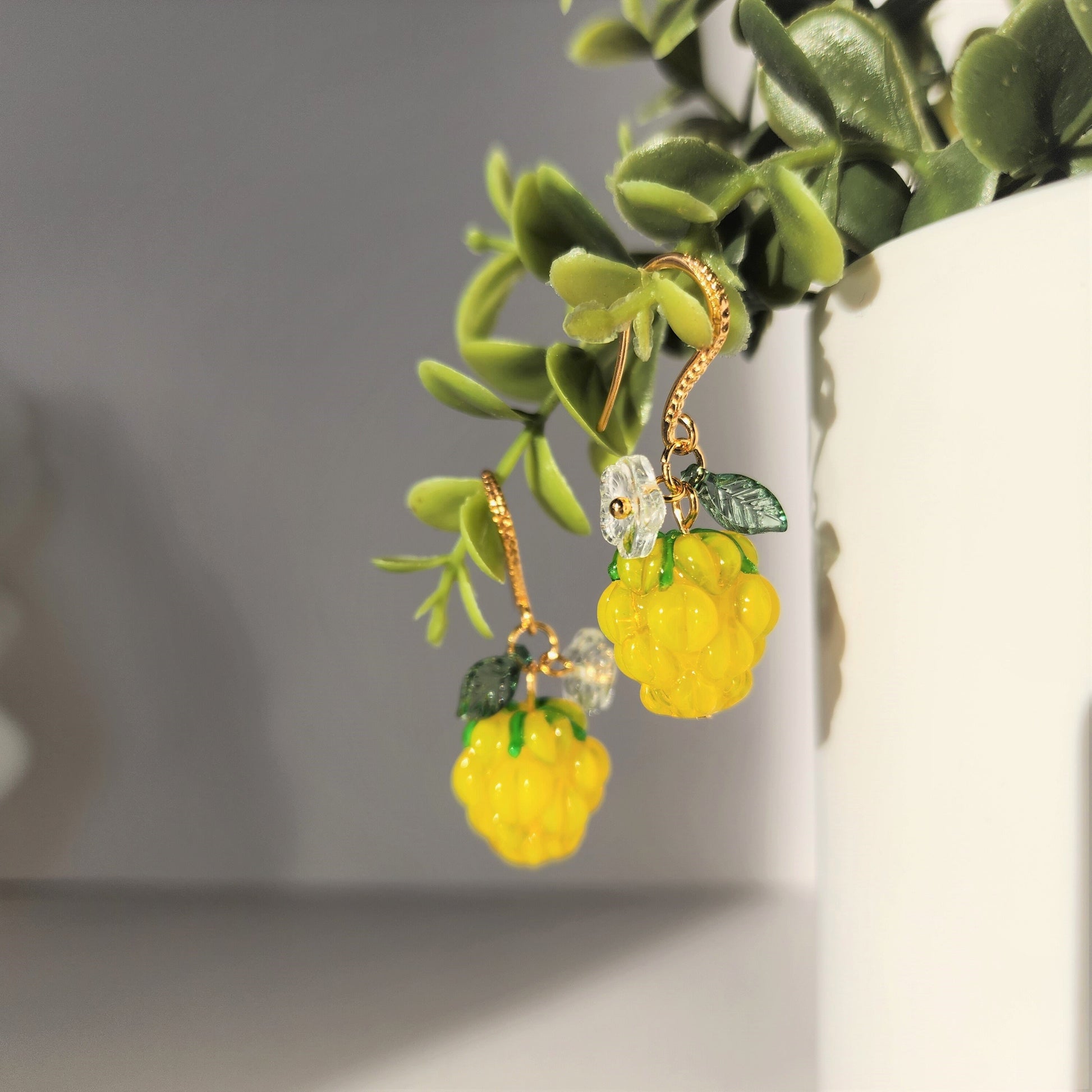 Cloud berry with flowers earrings, cute glass cloud berry dangle earrings, fruit earrings, food earrings, gift for her
