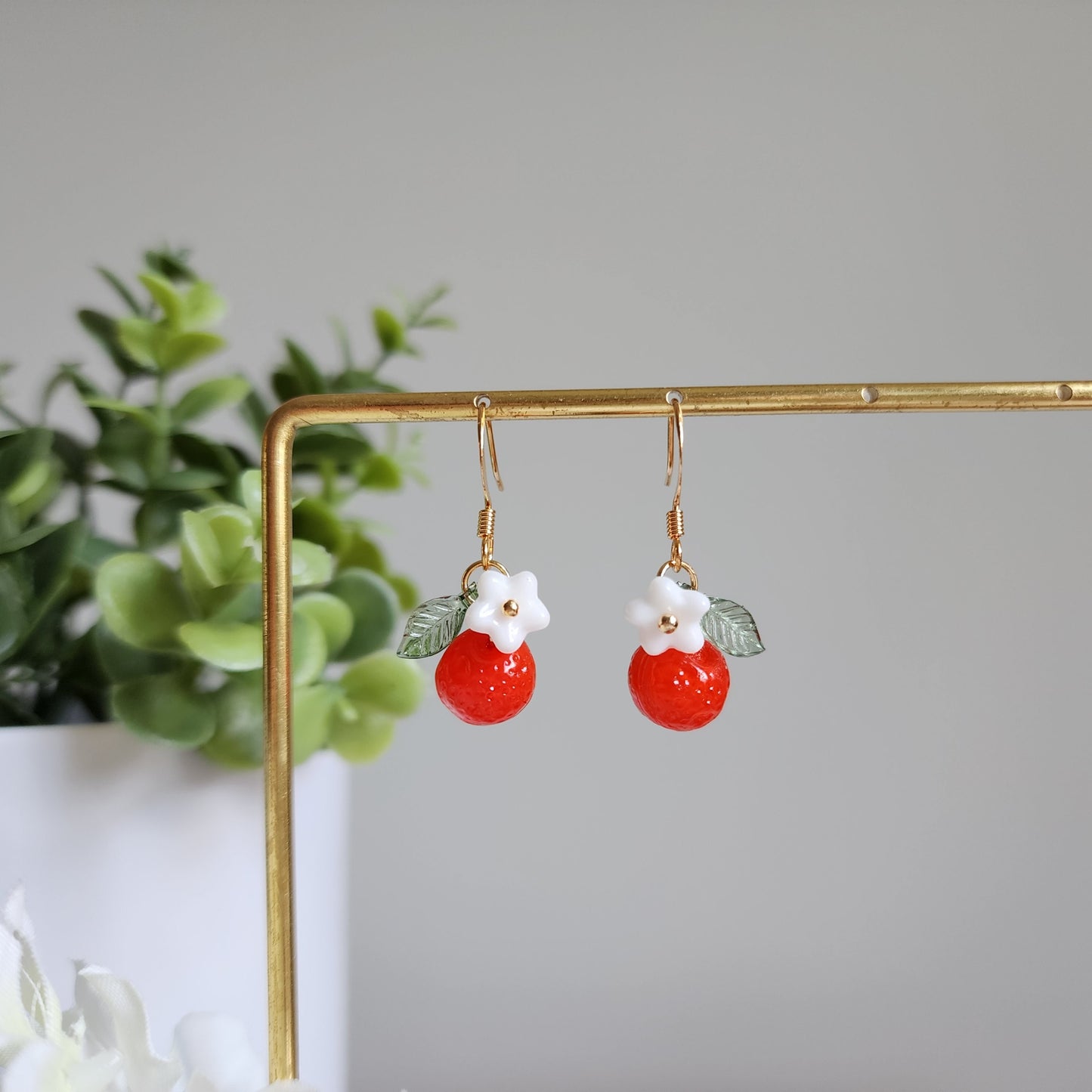 Orange earrings, Czech glass orange earrings, fruit dangle earrings