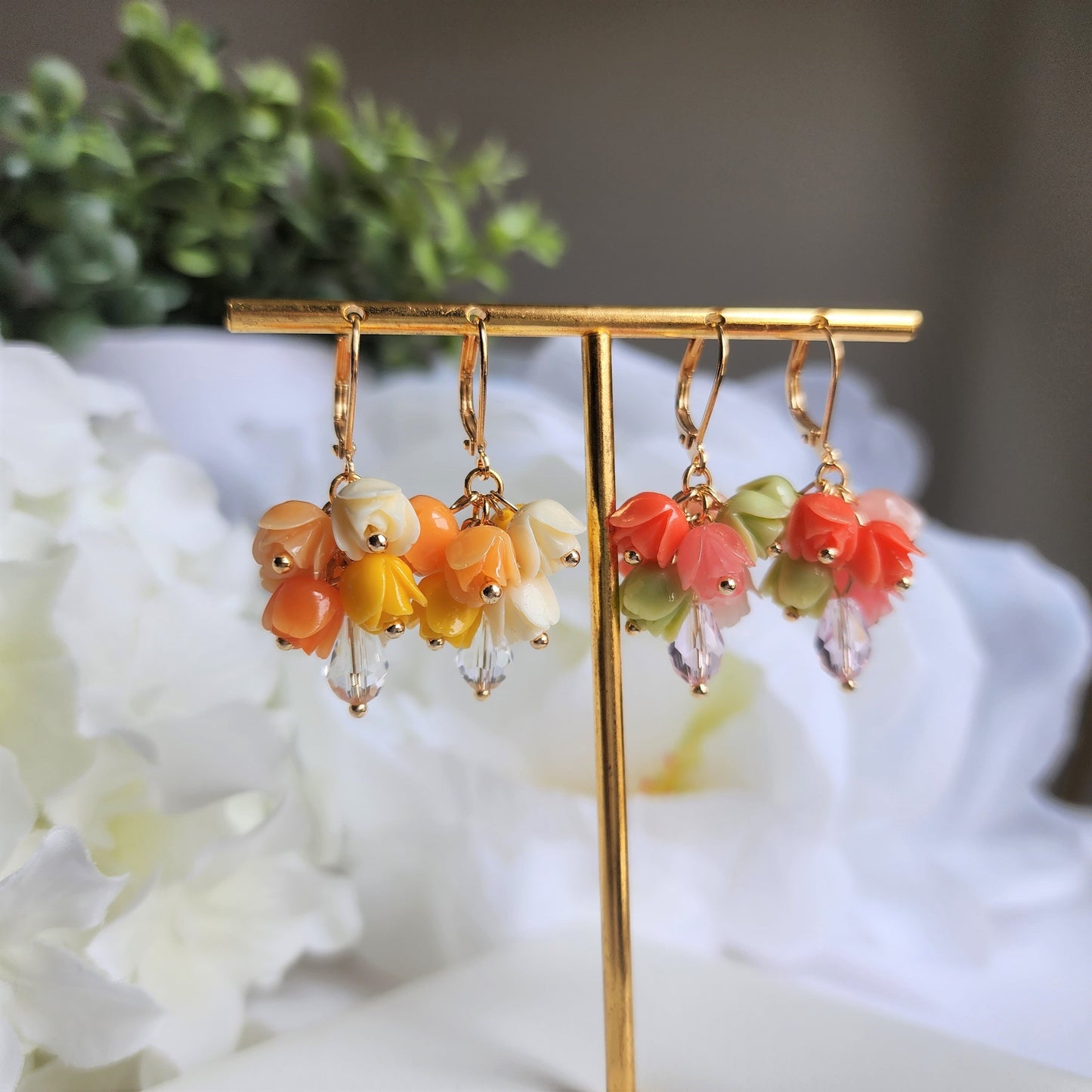 Tulip bouquet earrings, Floral dangle earrings, colorful blossom Earrings, Spring Flower Unique Earrings