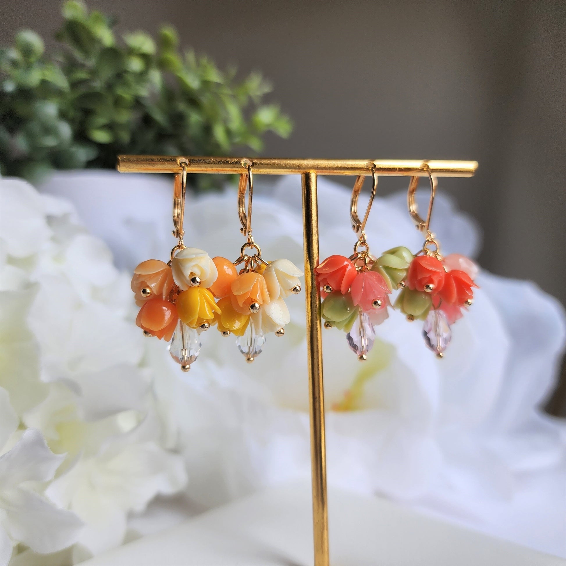 Tulip bouquet earrings, Floral dangle earrings, colorful blossom Earrings, Spring Flower Unique Earrings