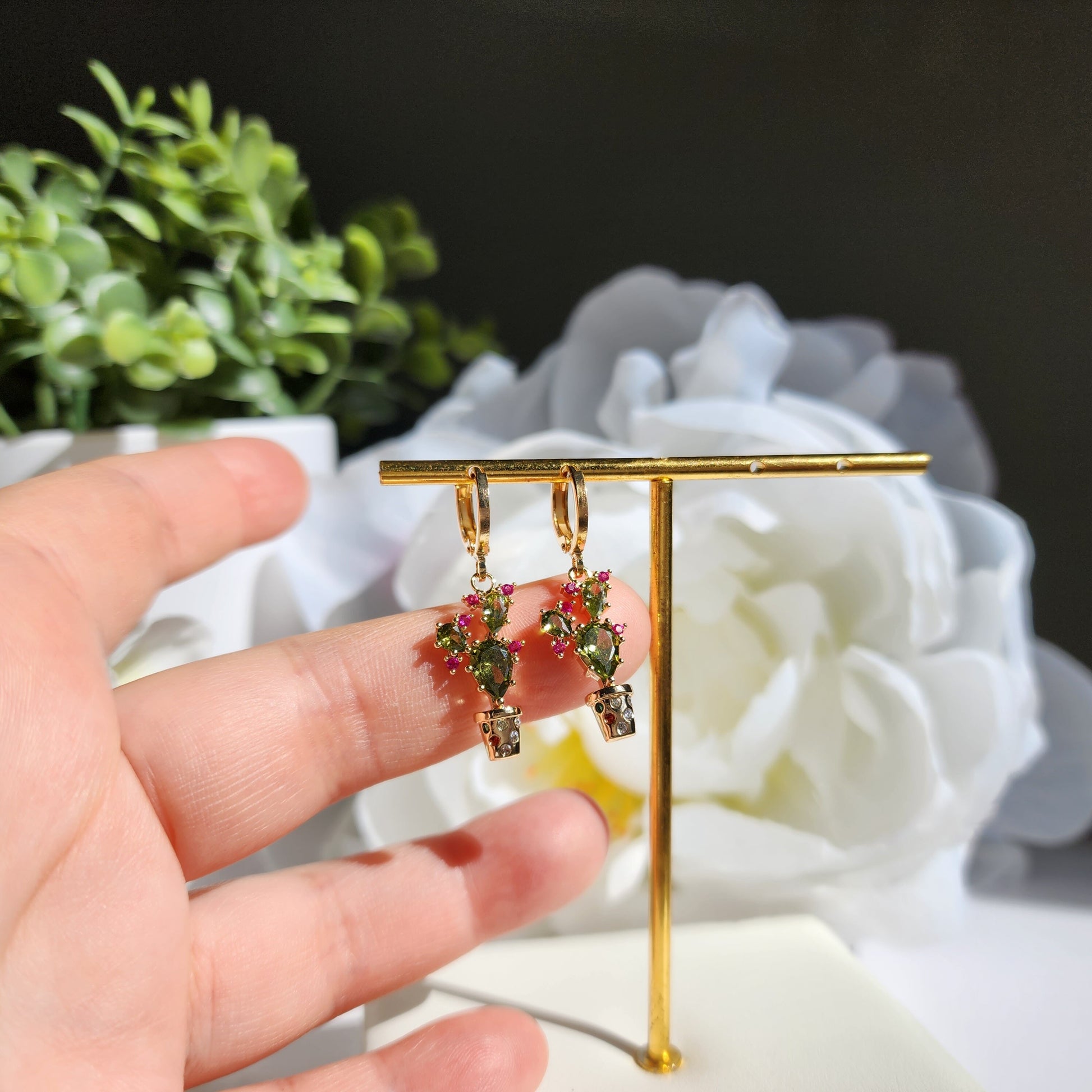 Cactus huggie hoop earrings, Cactus dangle earrings, plant drop earrings, gift for her