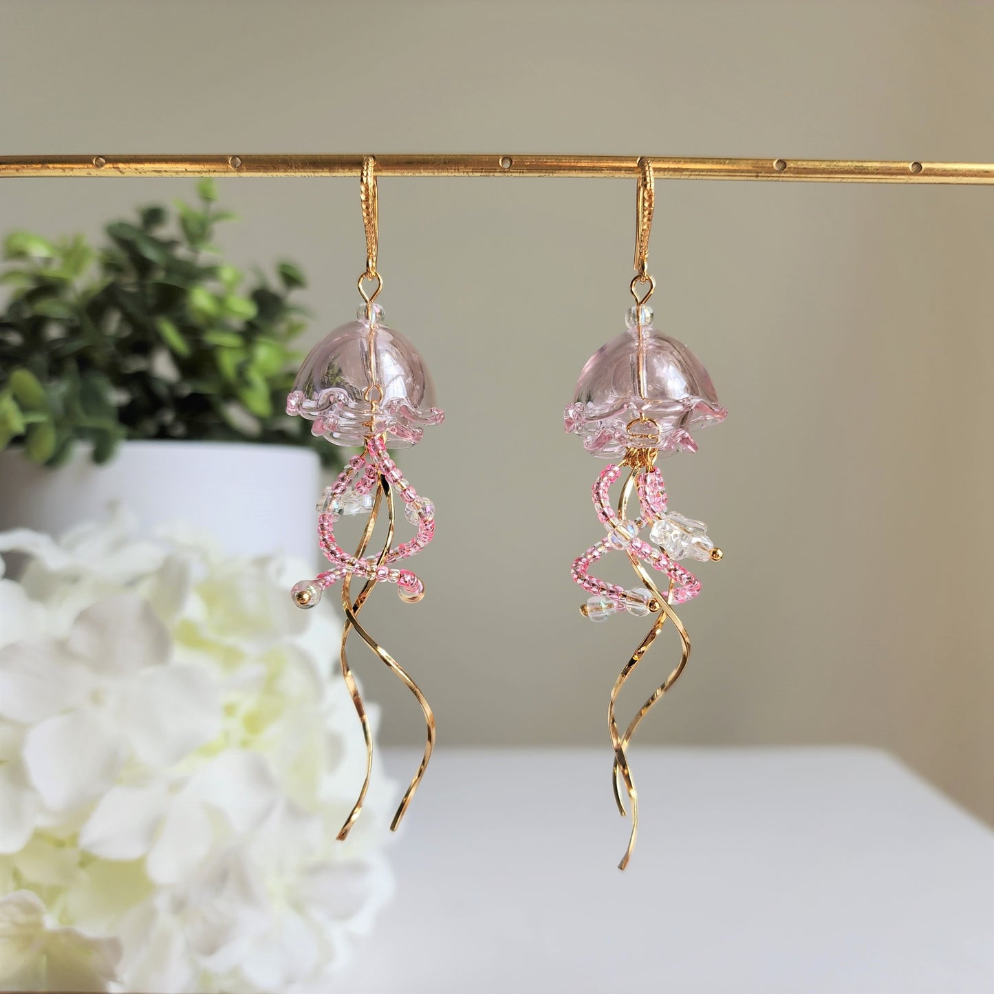 Sparkling Jellyfish earrings, Japanese jelly dangle earrings, sea animal earrings, gift for her