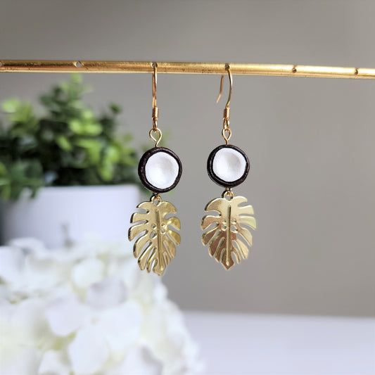 Coconut earrings, Hand painted ceramic coconut dangle earrings, Fruit earrings, Food earrings