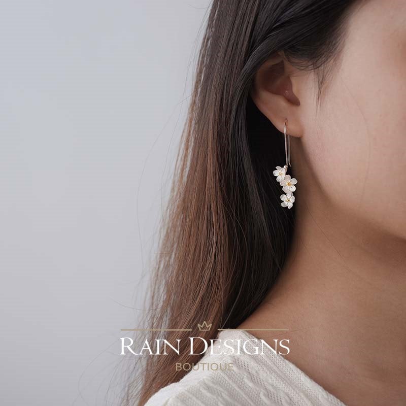 Forget Me Not S925 silver flower earrings, Floral art dangle earrings, Silver earrings, Gift for her