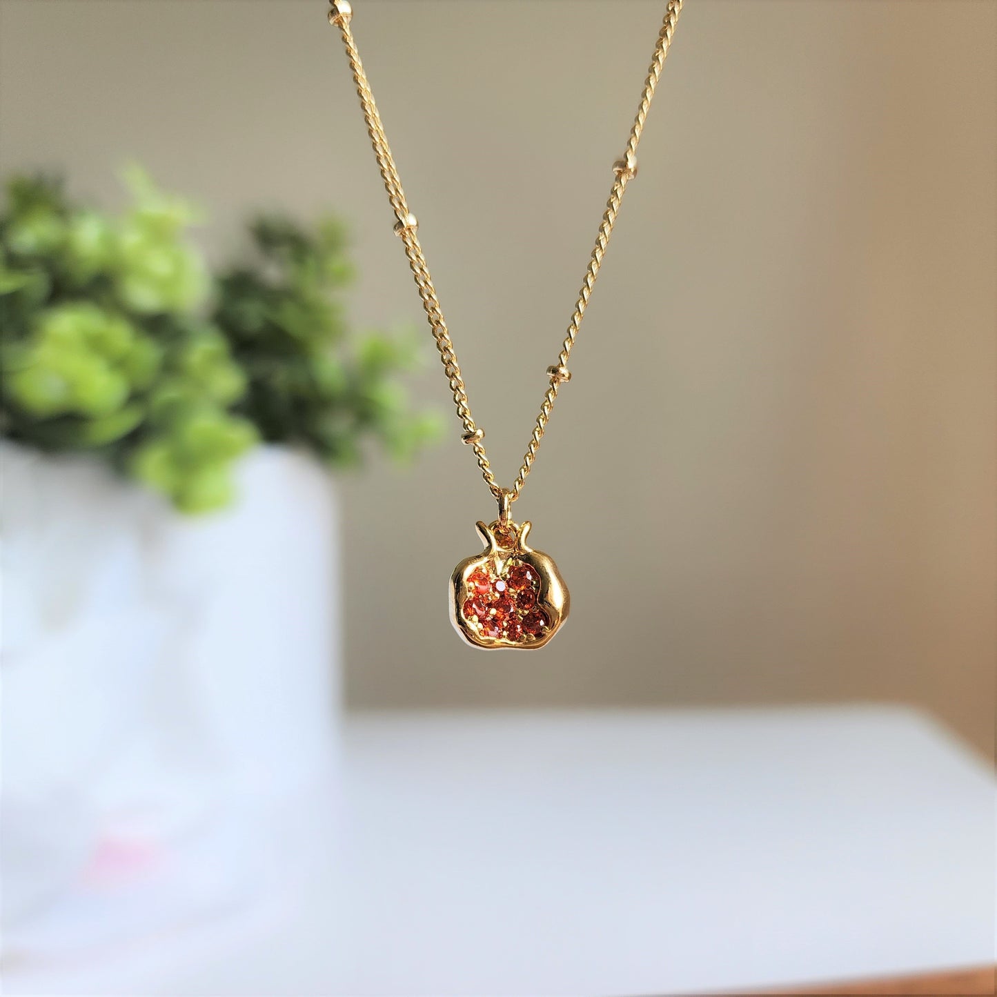 Gold pomegranate necklace, pomegranate fruit necklace, Food necklace, gift for her