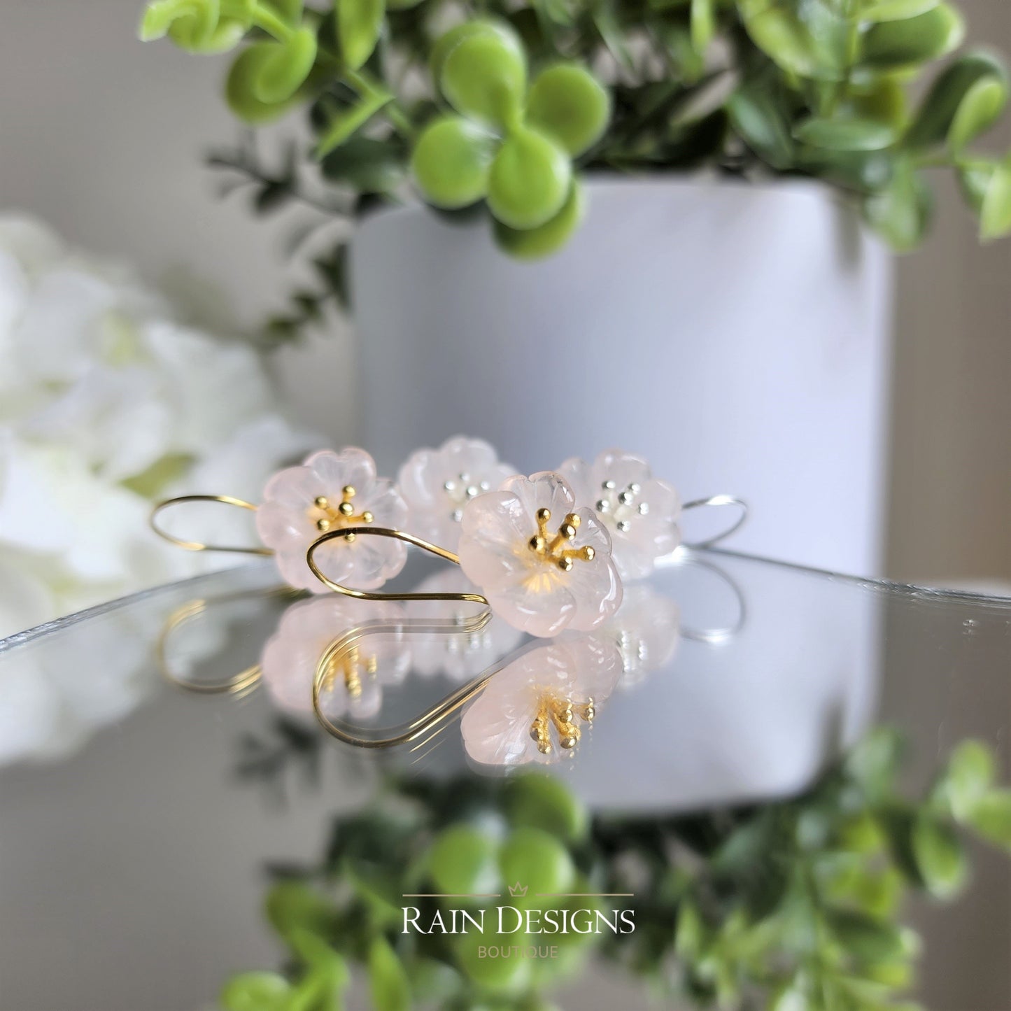 Flower in the rain S925 silver 18K earrings, Handmade crystal rain flower dangle earrings, Floral earrings, Gift for her