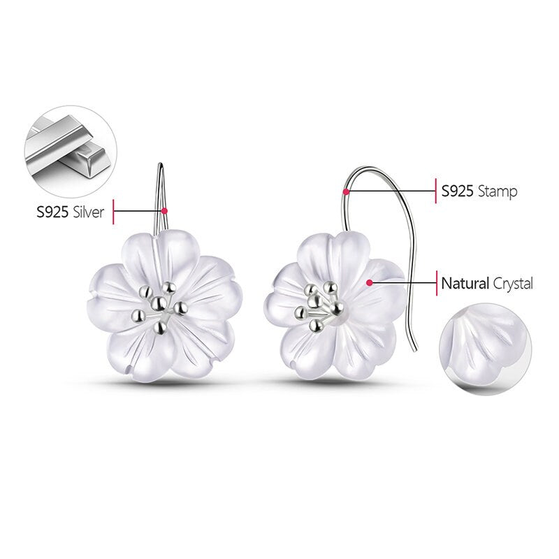 Flower in the rain S925 silver 18K earrings, Handmade crystal rain flower dangle earrings, Floral earrings, Gift for her