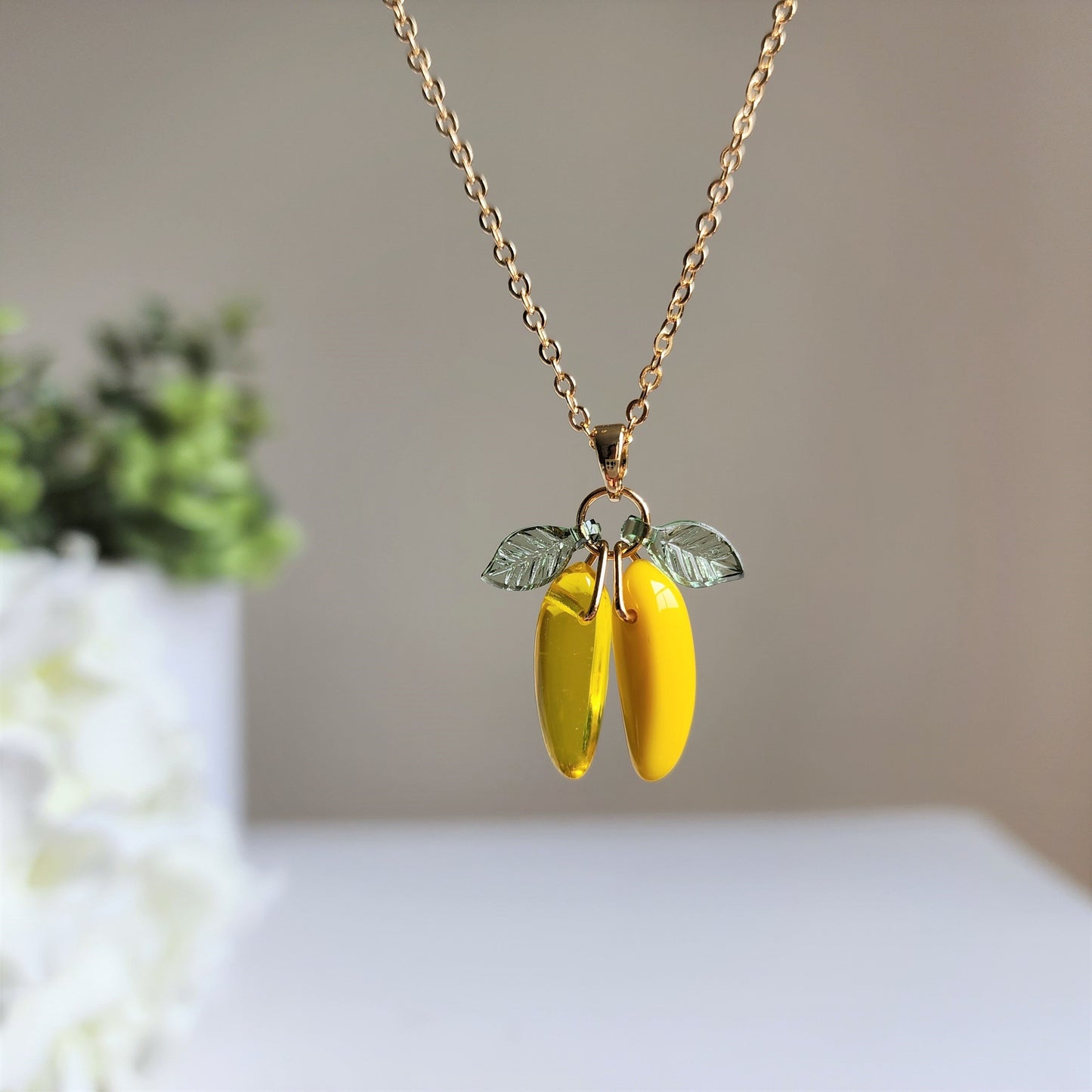 Banana necklace, glass banana necklace, fruit necklace, food necklace, gift for her