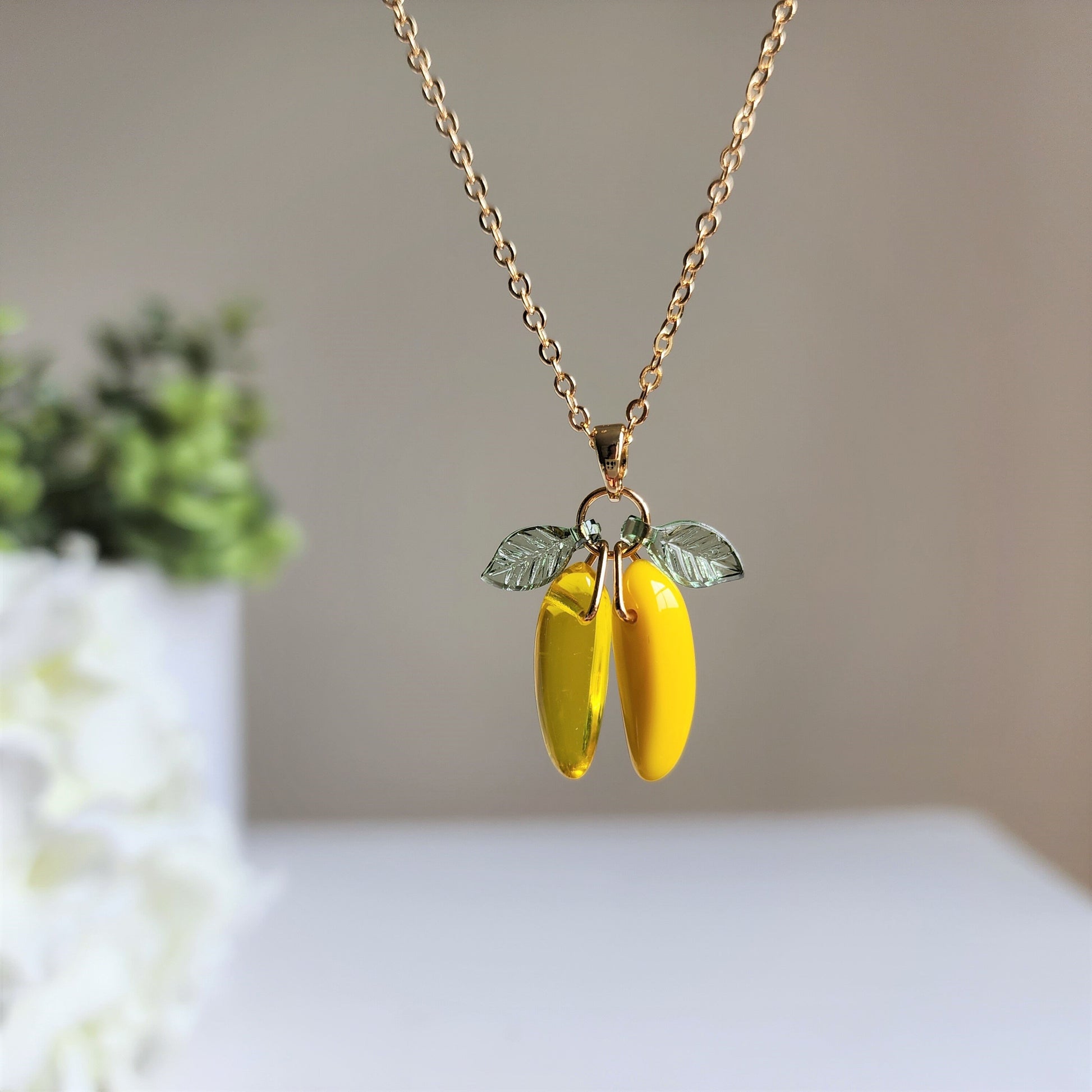 Banana necklace, glass banana necklace, fruit necklace, food necklace, gift for her
