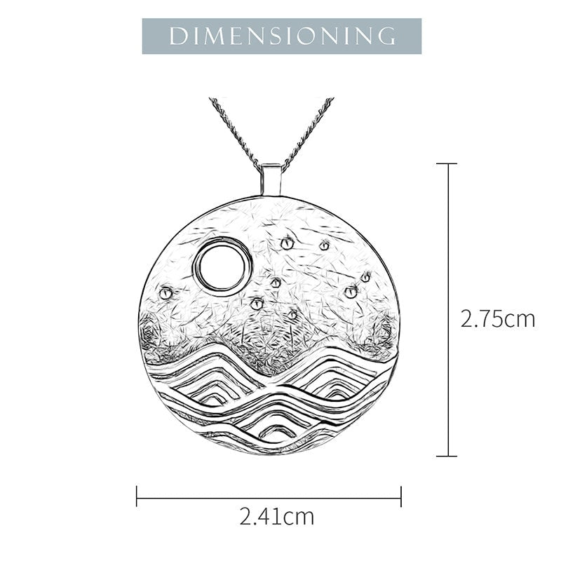 Moonlight shine above the sea necklace, 925 sterling silver art necklace, 18K gold plated necklace, Gift for her