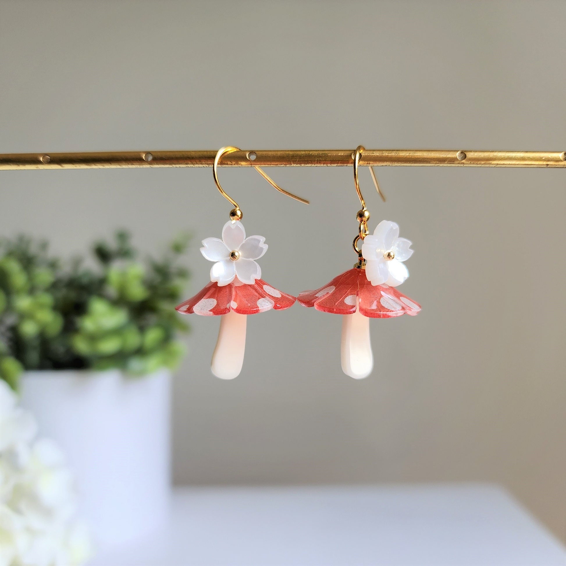 Mushroom umbrella earrings, food earrings, gift for her