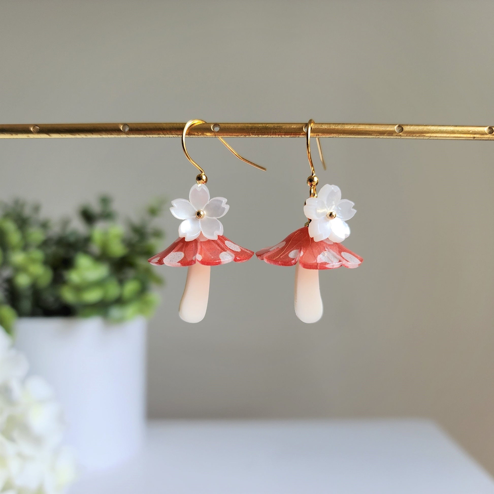 Mushroom umbrella earrings, food earrings, gift for her