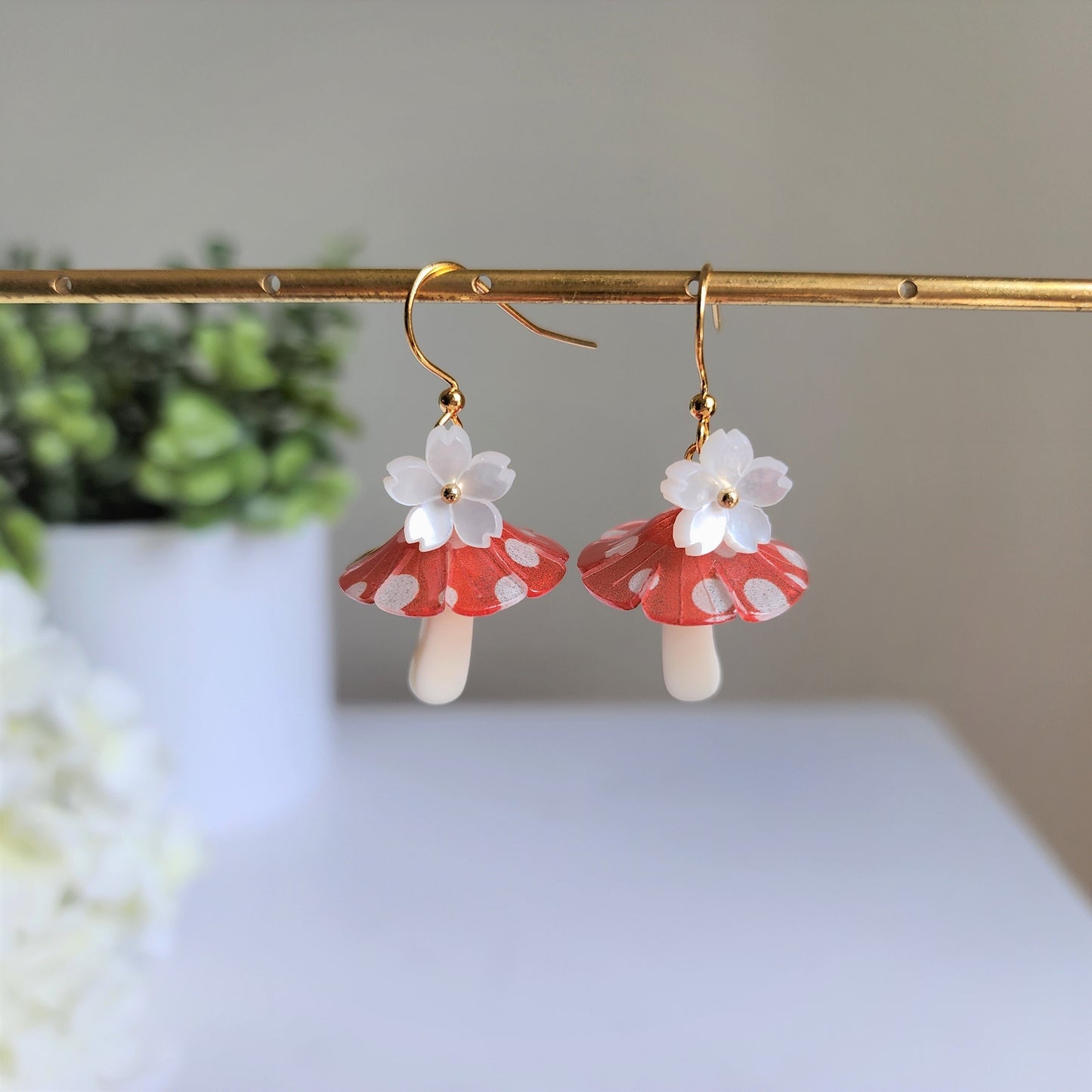 Mushroom umbrella earrings, food earrings, gift for her