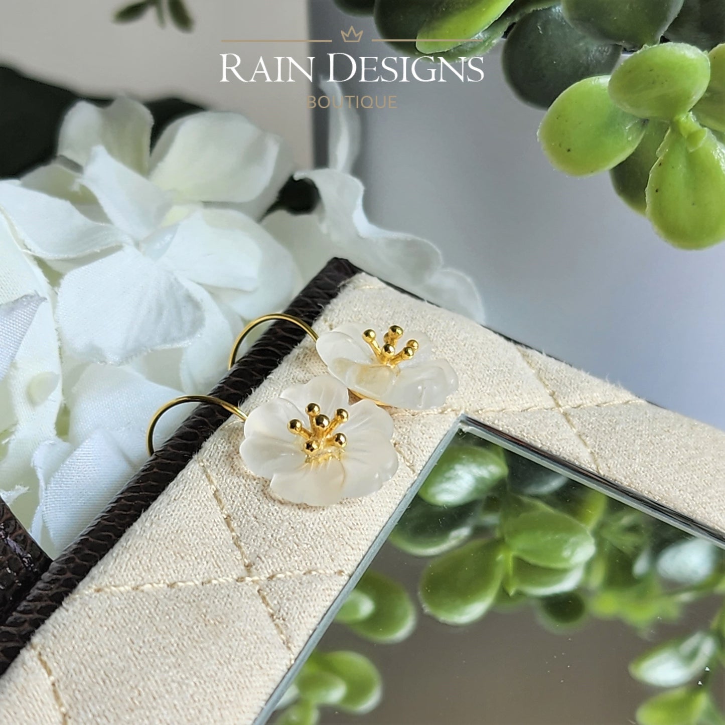 Flower in the rain S925 silver 18K earrings, Handmade crystal rain flower dangle earrings, Floral earrings, Gift for her