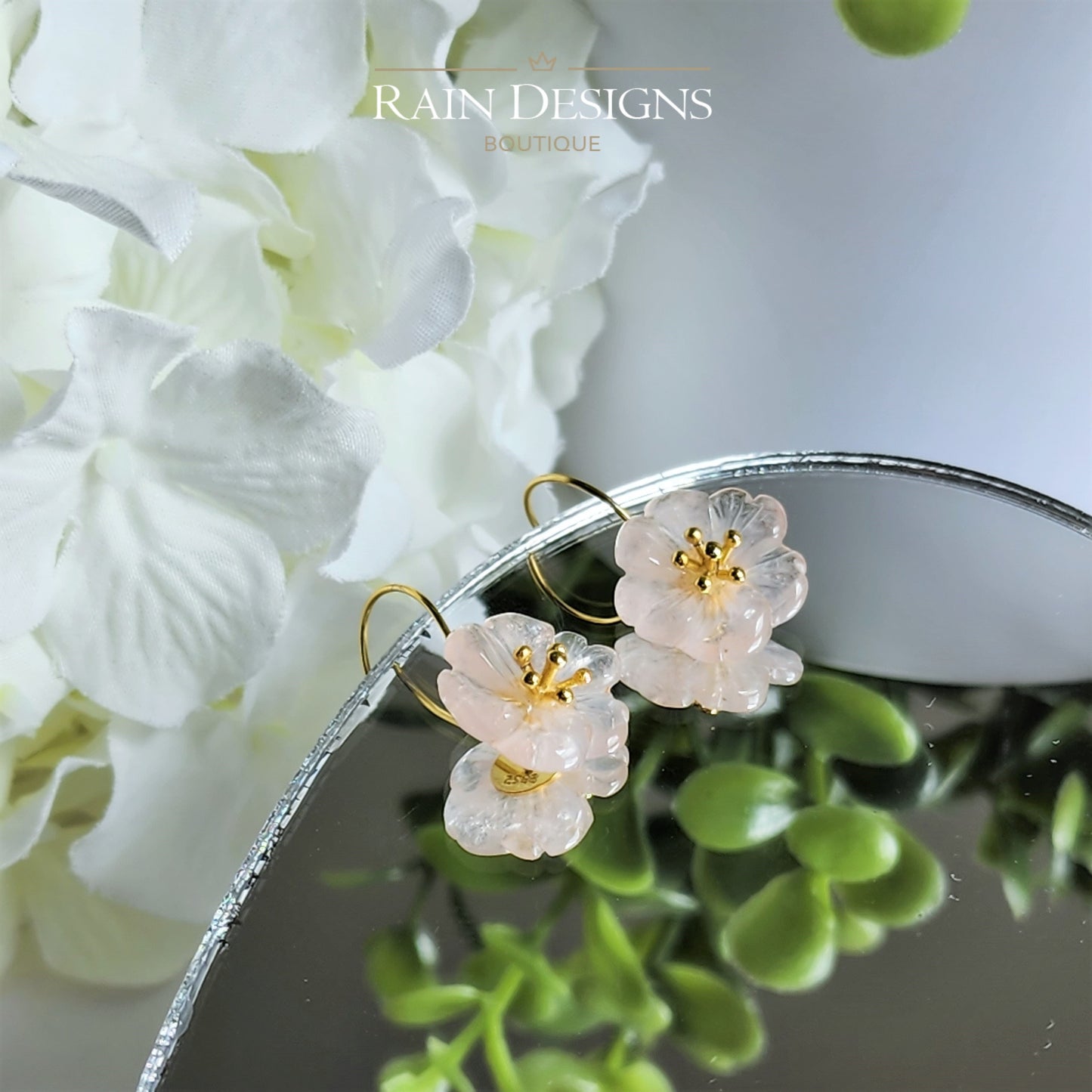 Flower in the rain S925 silver 18K earrings, Handmade crystal rain flower dangle earrings, Floral earrings, Gift for her
