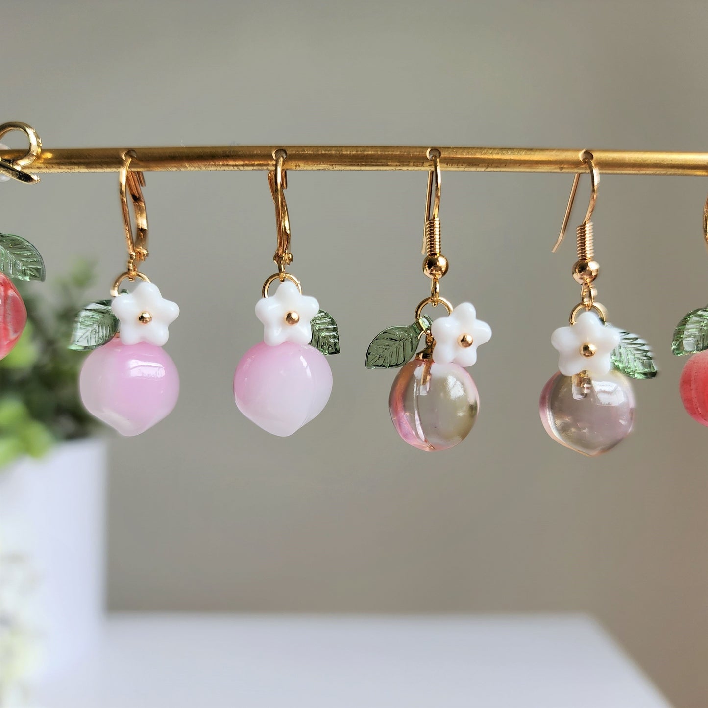 Peach earrings, fruit dangle earrings, food earrings, gift for her