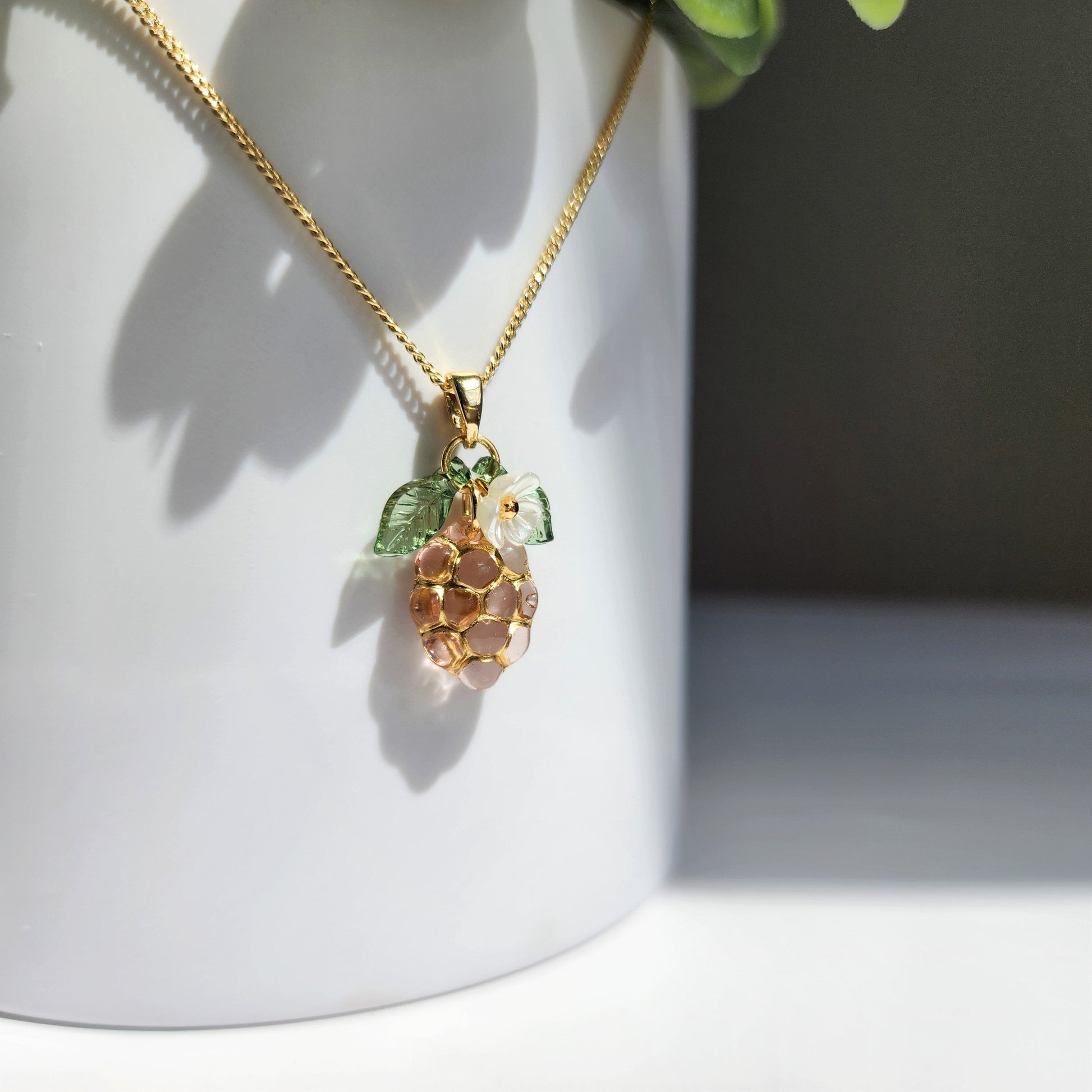 Gold decor transparent grape necklace, Fruit grape necklace, Food necklace, Gift for her