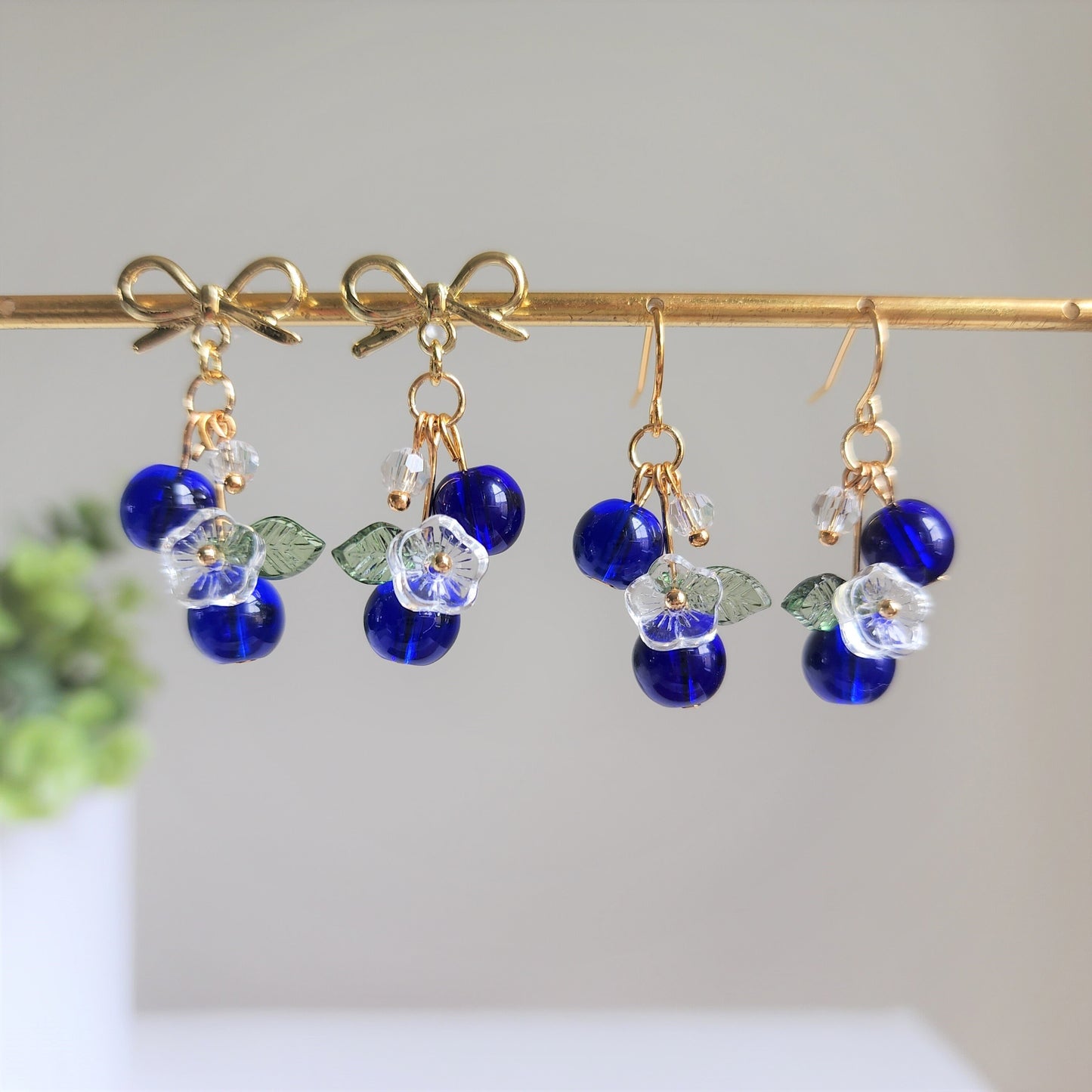Blueberry cluster dangle earrings, Glass berries currants earrings, Fruit earrings, Food earrings