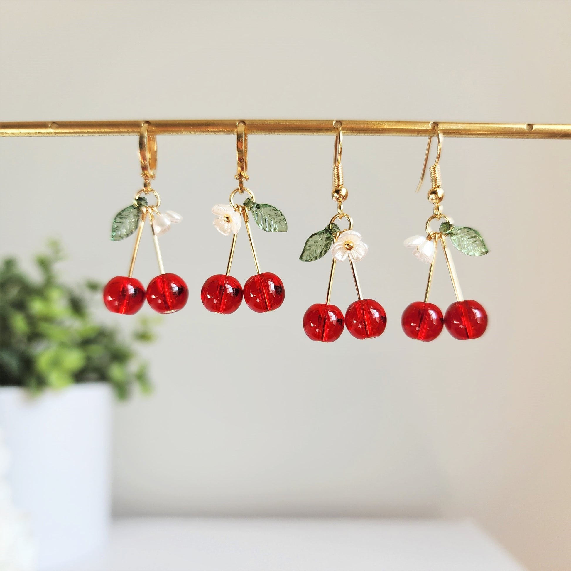 Cherry earrings, Glass red cherry dangle earrings, Fruit cherry earrings, Food earrings, Gift for her