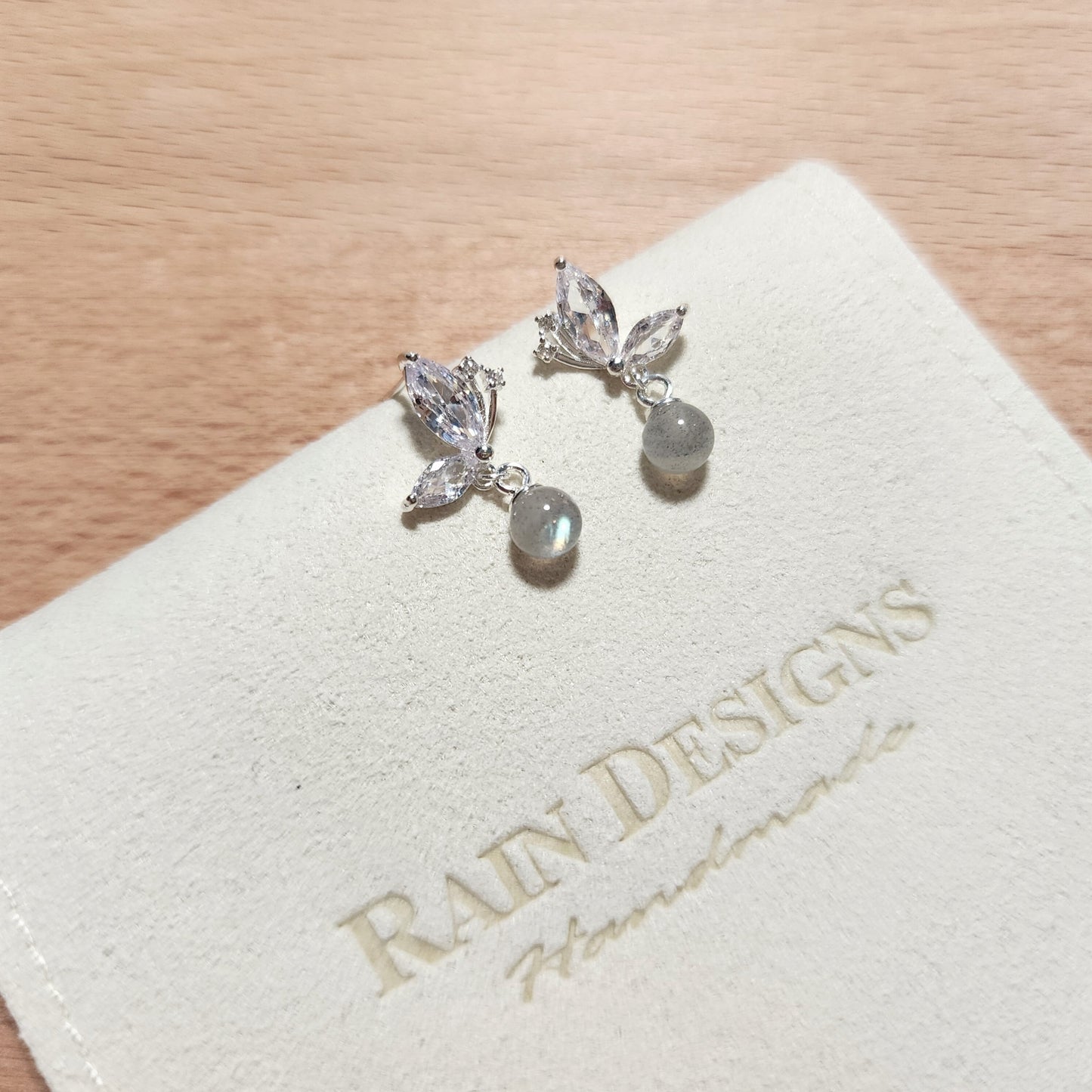 Moon stone butterfly earrings, Rose gold vermeil earrings, 925s silver earrings, gift for her