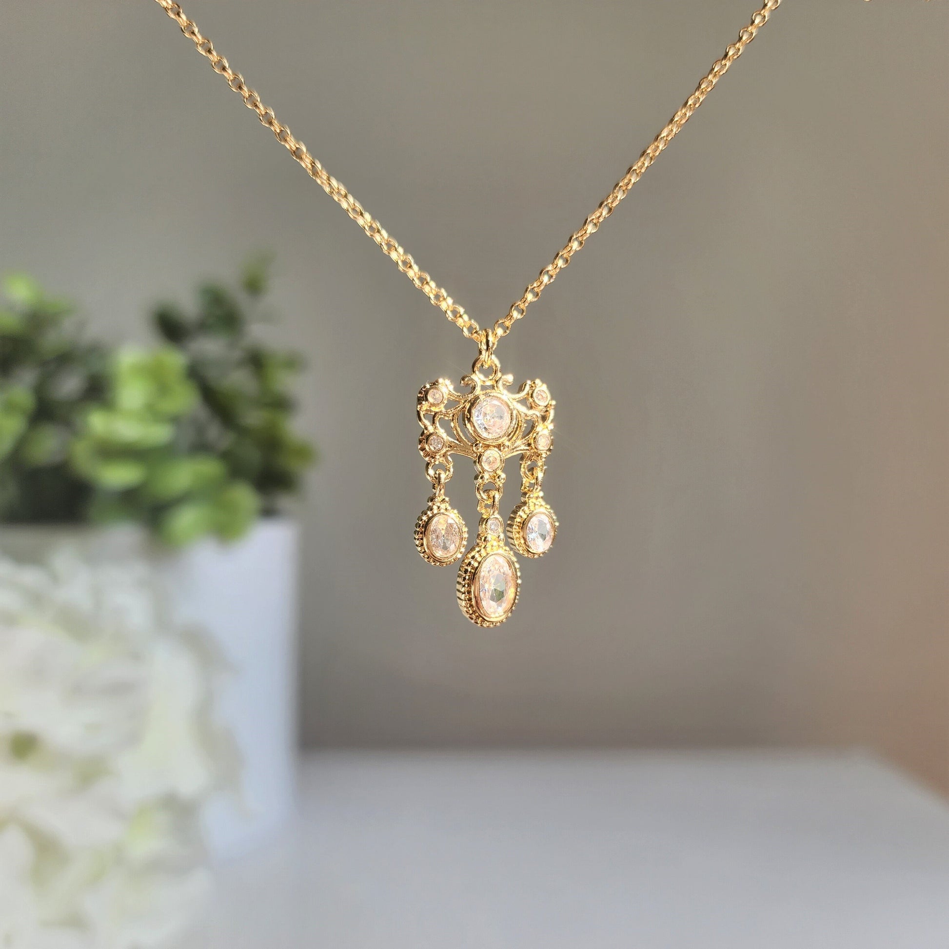 Chandelier pendent necklace, Cinderella inspired necklace, princess charm necklace, gift for her