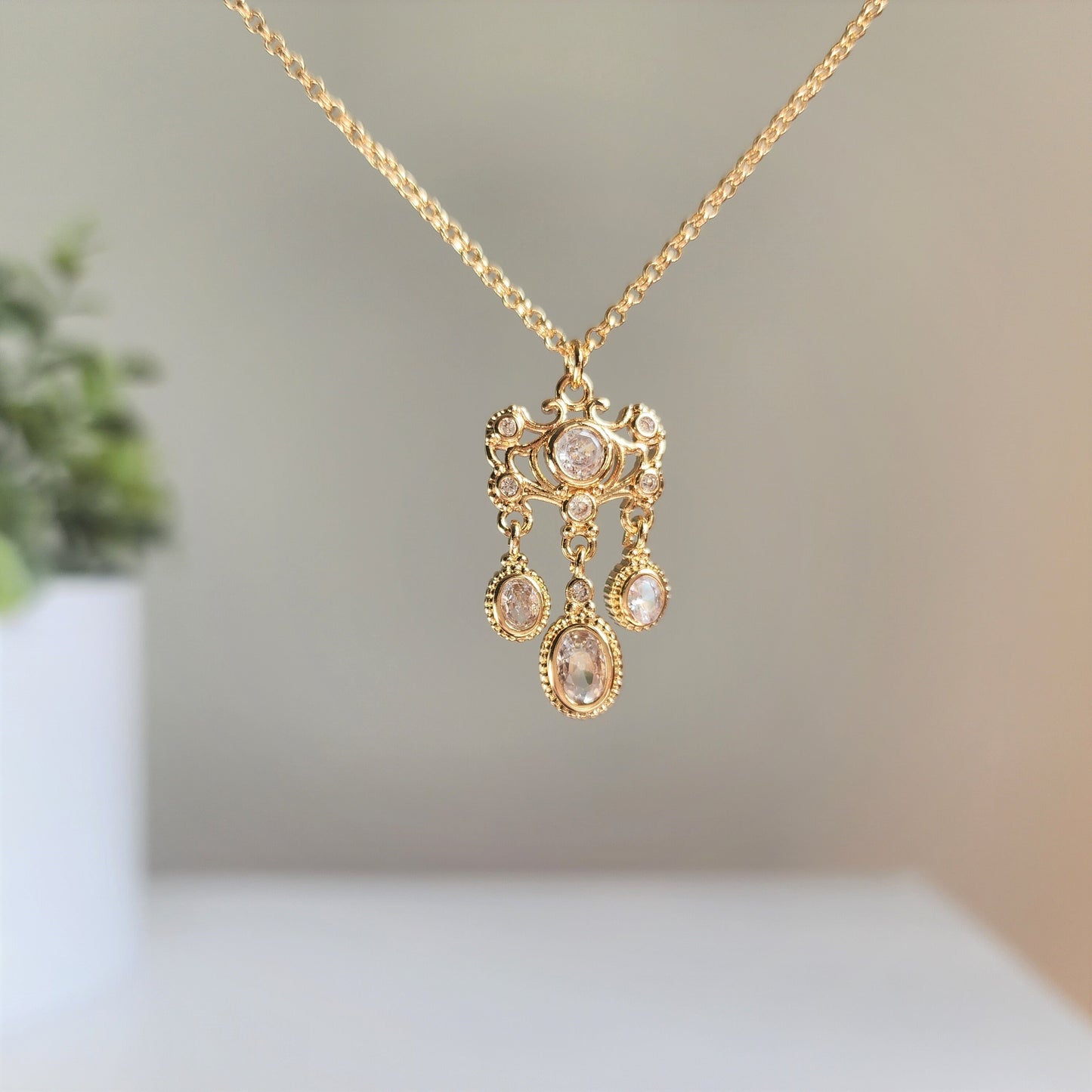 Chandelier pendent necklace, Cinderella inspired necklace, princess charm necklace, gift for her