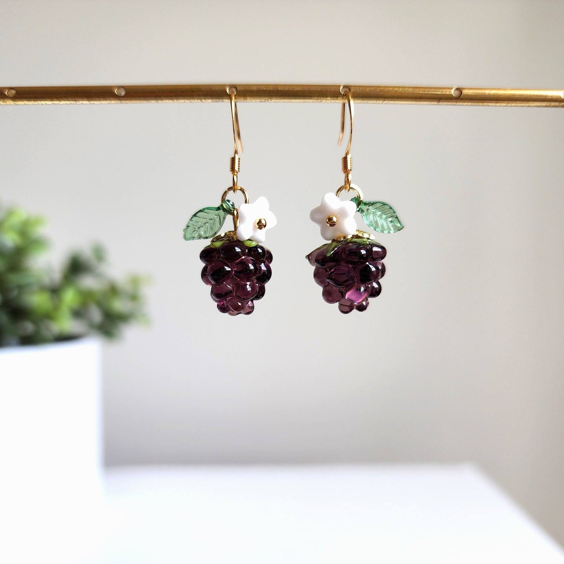 Raspberry earrings, berries dangle earrings, fruit earrings, food earring, gift for her