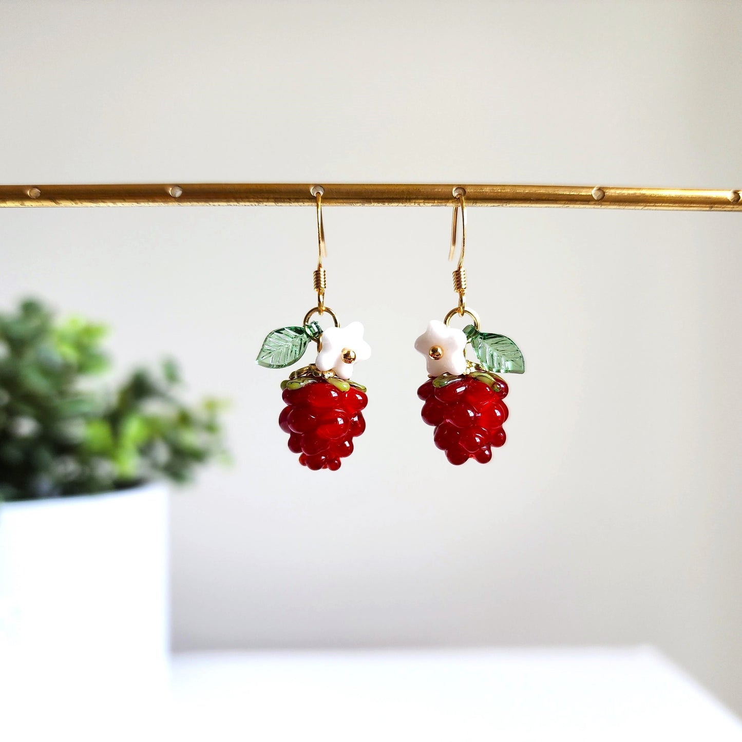 Raspberry earrings, berries dangle earrings, fruit earrings, food earring, gift for her