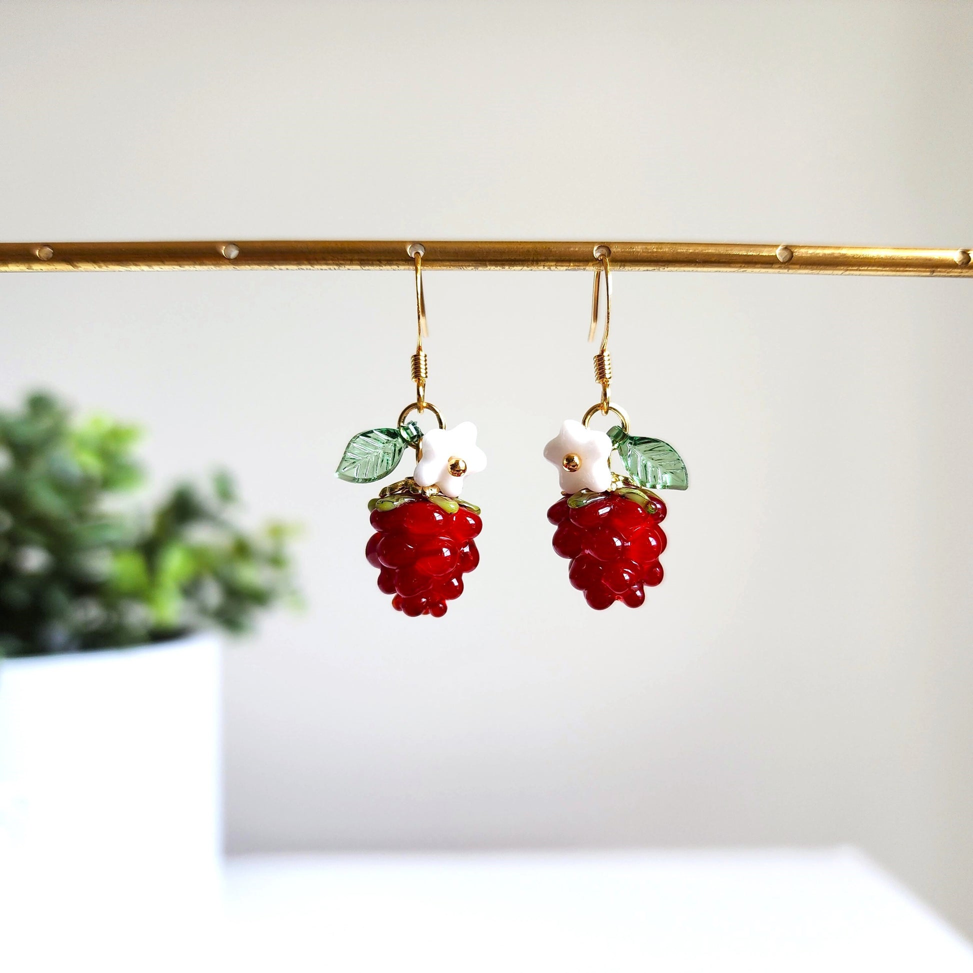 Raspberry earrings, berries dangle earrings, fruit earrings, food earring, gift for her
