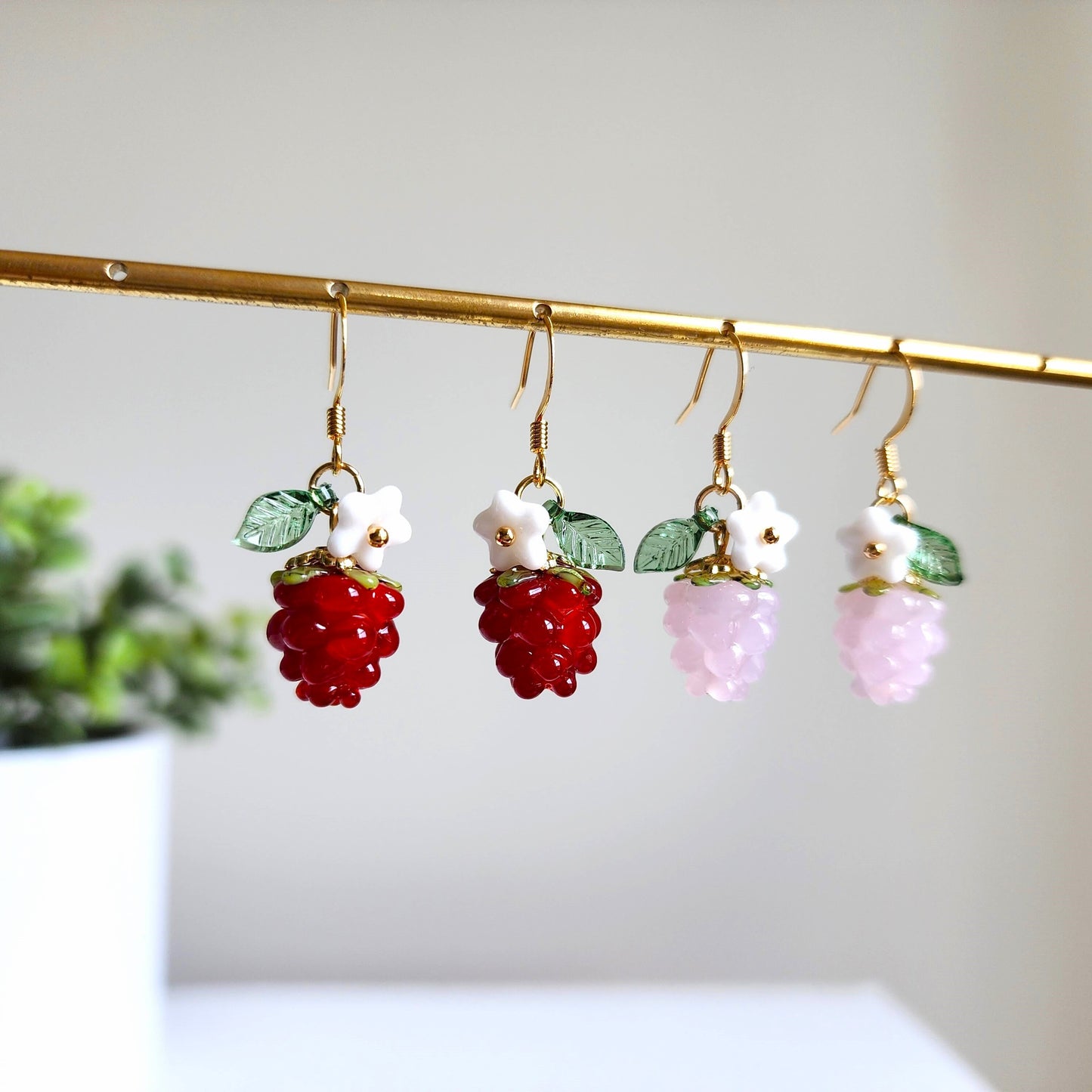 Raspberry earrings, berries dangle earrings, fruit earrings, food earring, gift for her