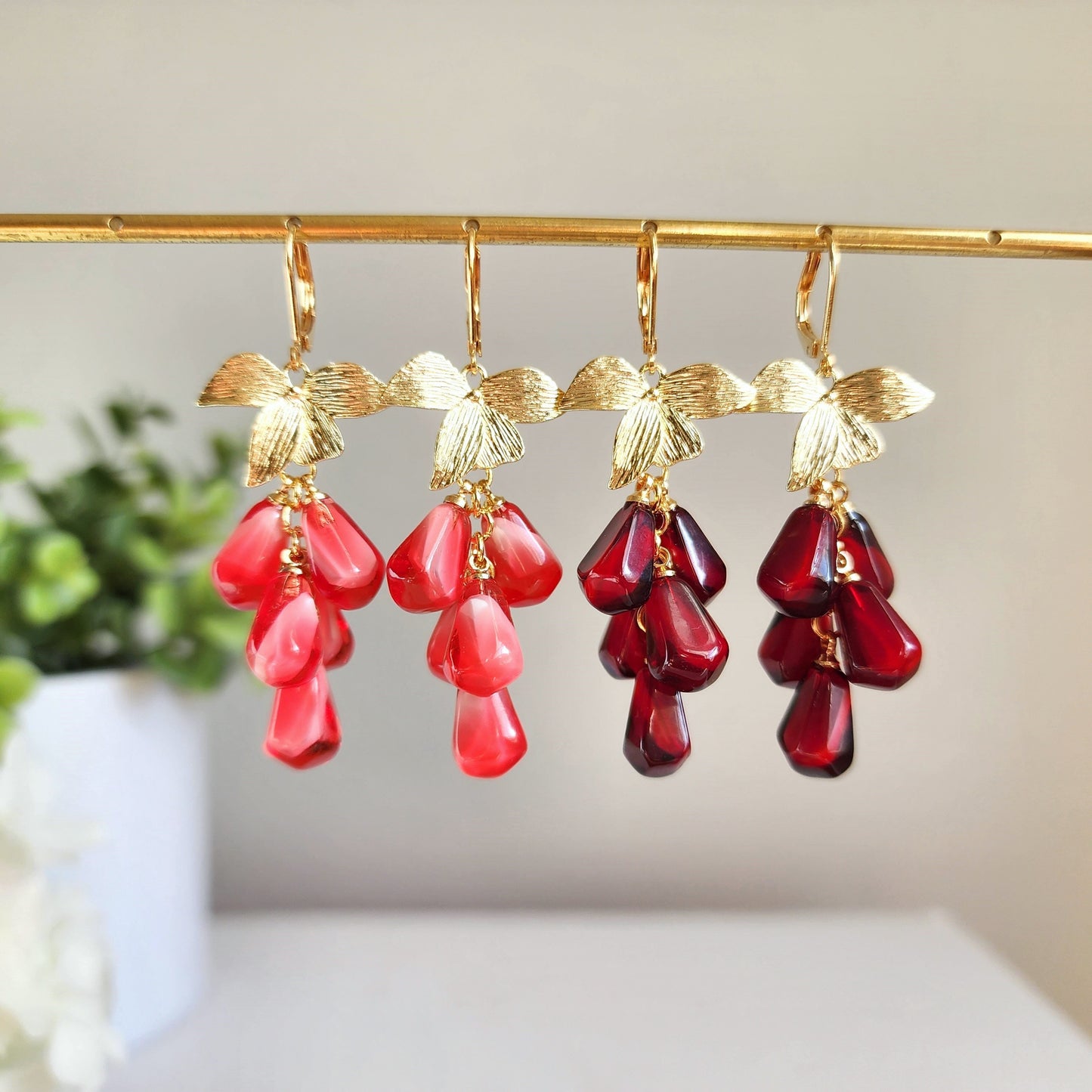 Pomegranate seed earrings, Red pink drop earrings, Fruit earrings, Food earrings, Gift for her, Pink pomegranate seed earrings