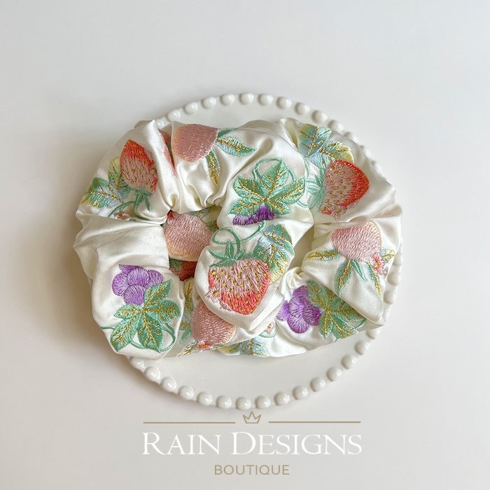 Fruit embroidery scrunchie,