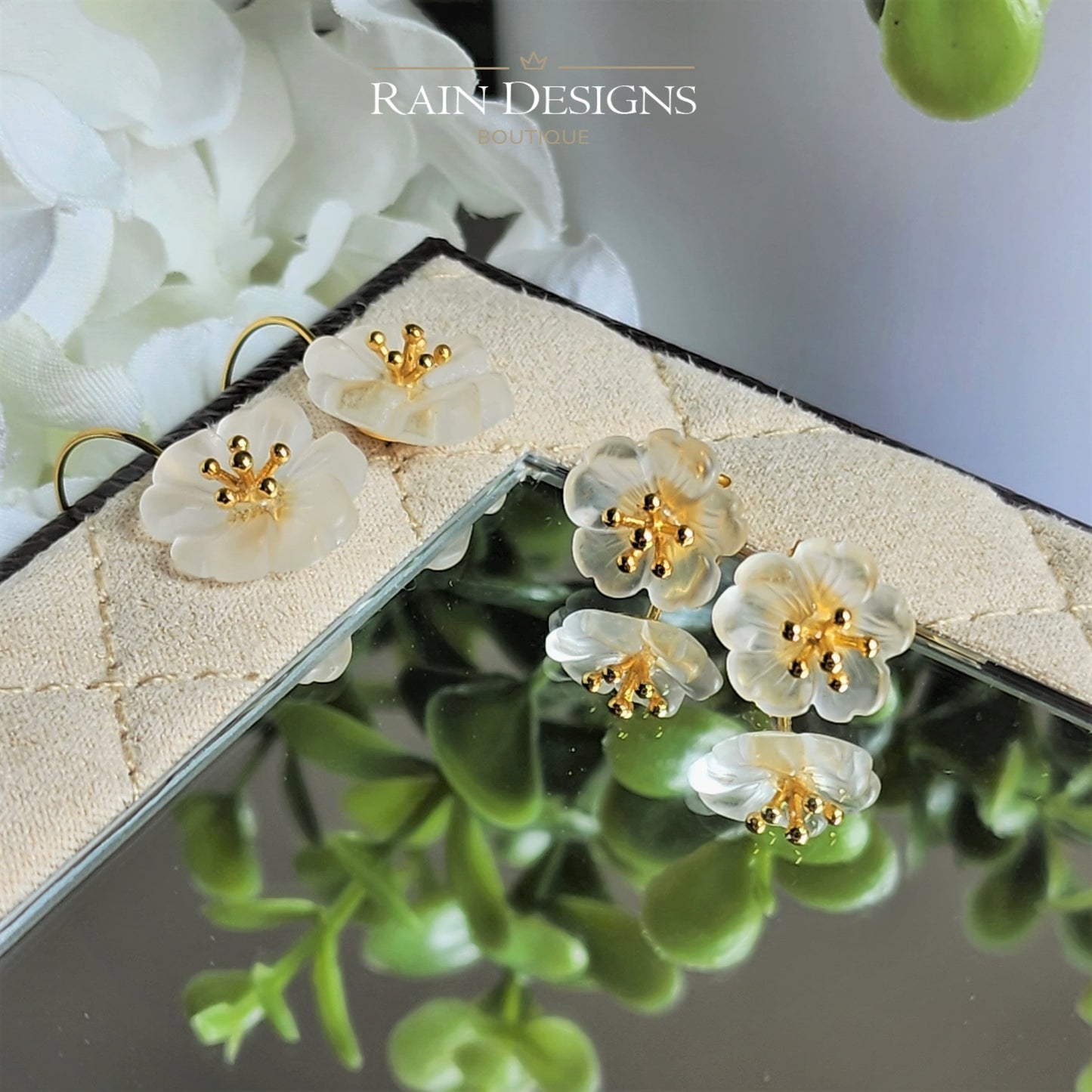 Flower in the rain S925 silver 18K stud earrings, Handmade crystal rain flower stud earrings, Gift for her