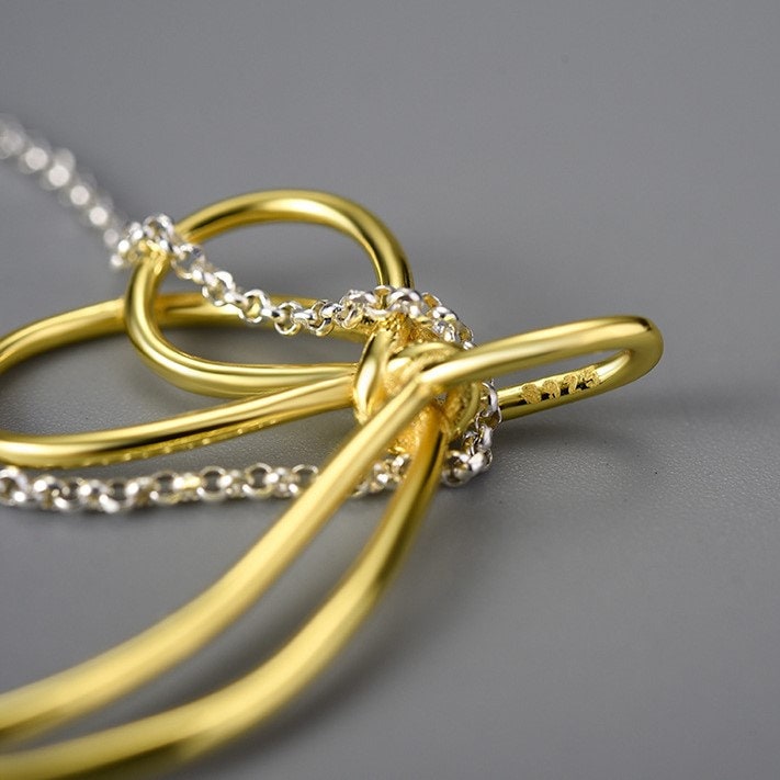 Gold vermeil handmade Knot necklace, 925 sterling silver art necklace, Gift for her